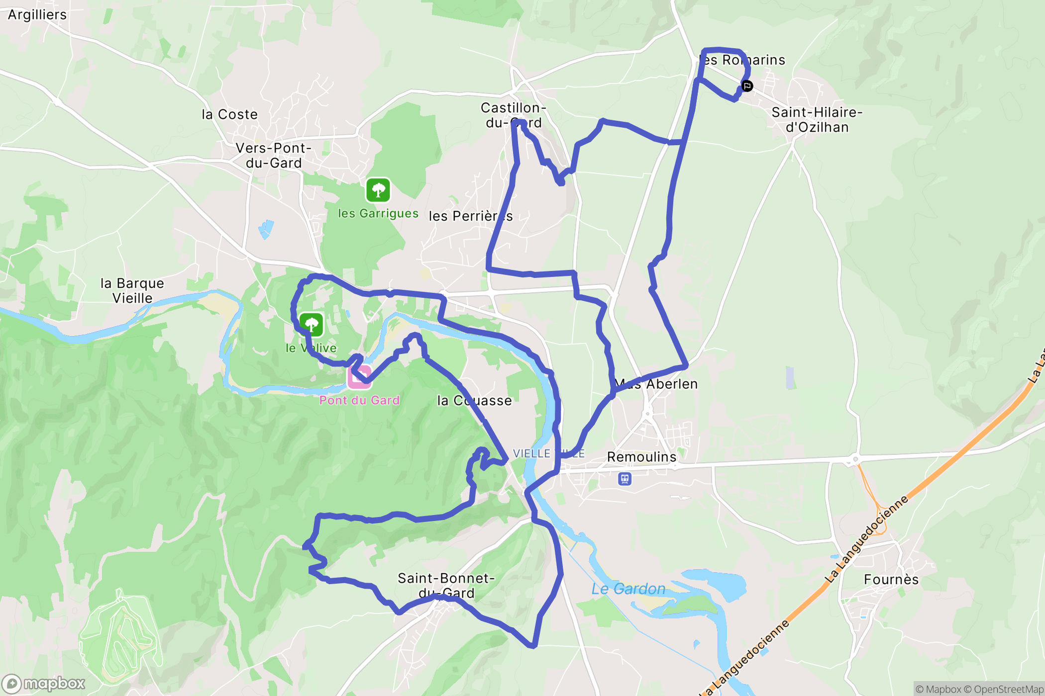 Saint-Hilaire-d'Ozilhan : carte du parcours de randonnée - France