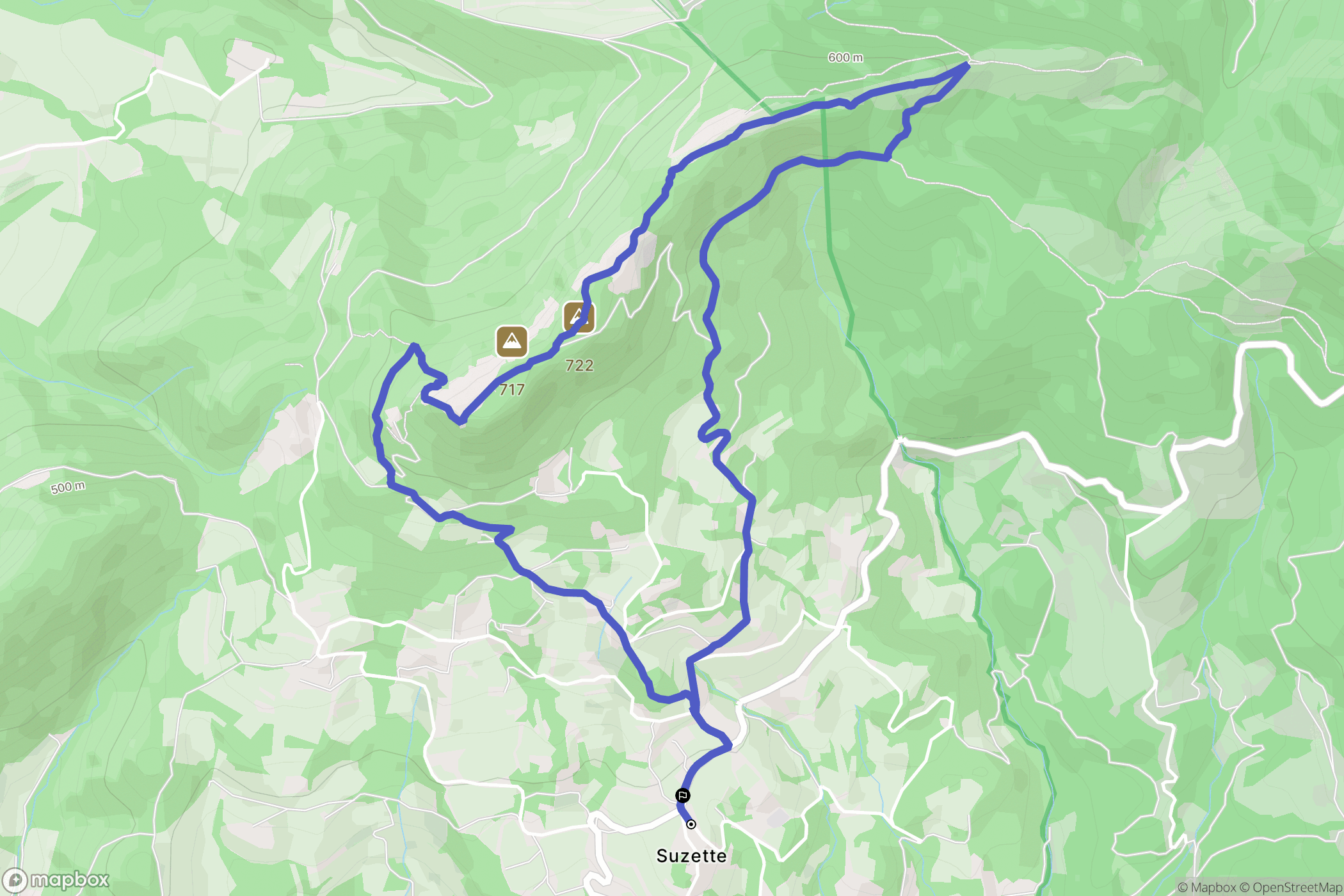 Suzette : carte du parcours de randonnée - France
