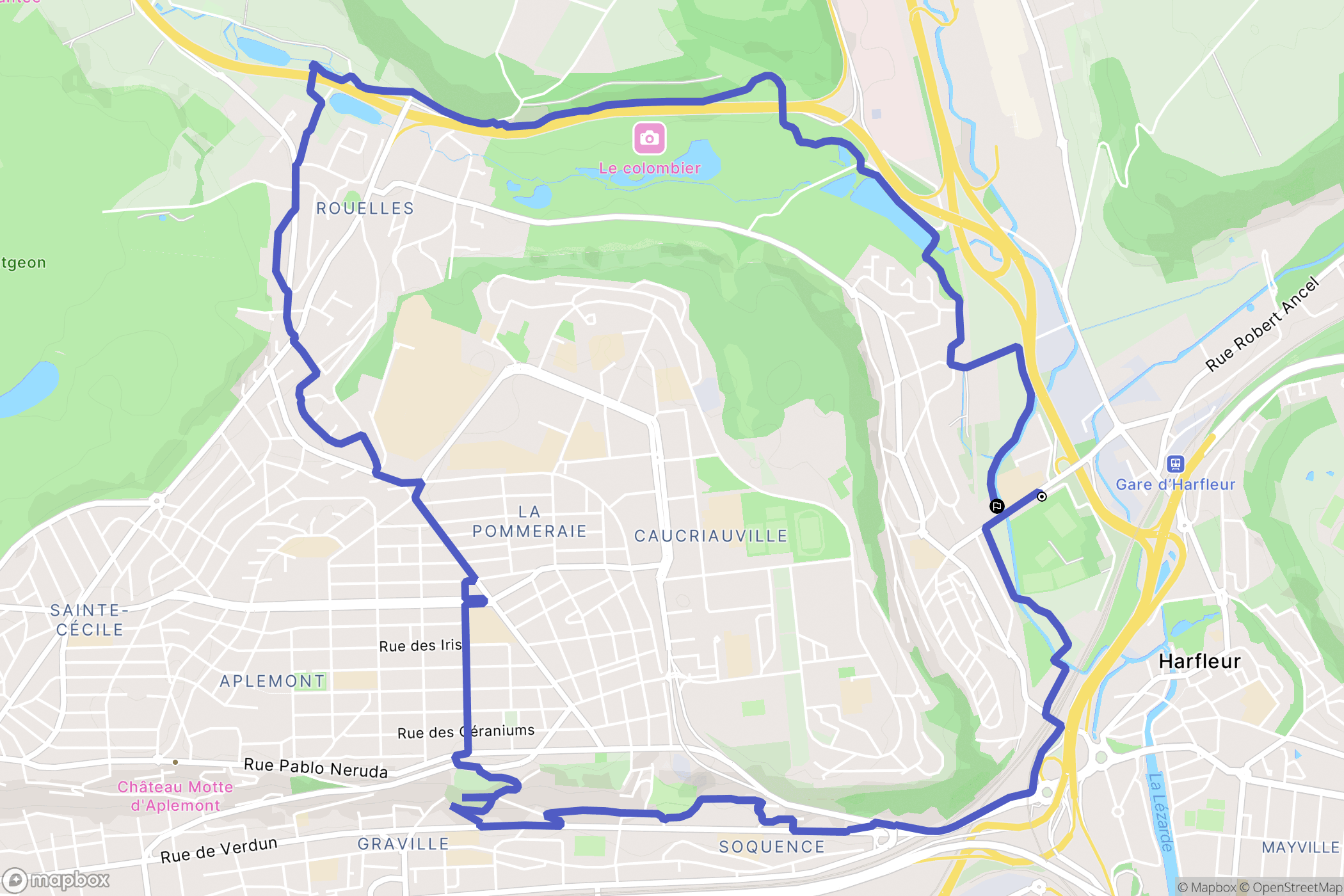 Harfleur : carte du parcours de randonnée - France