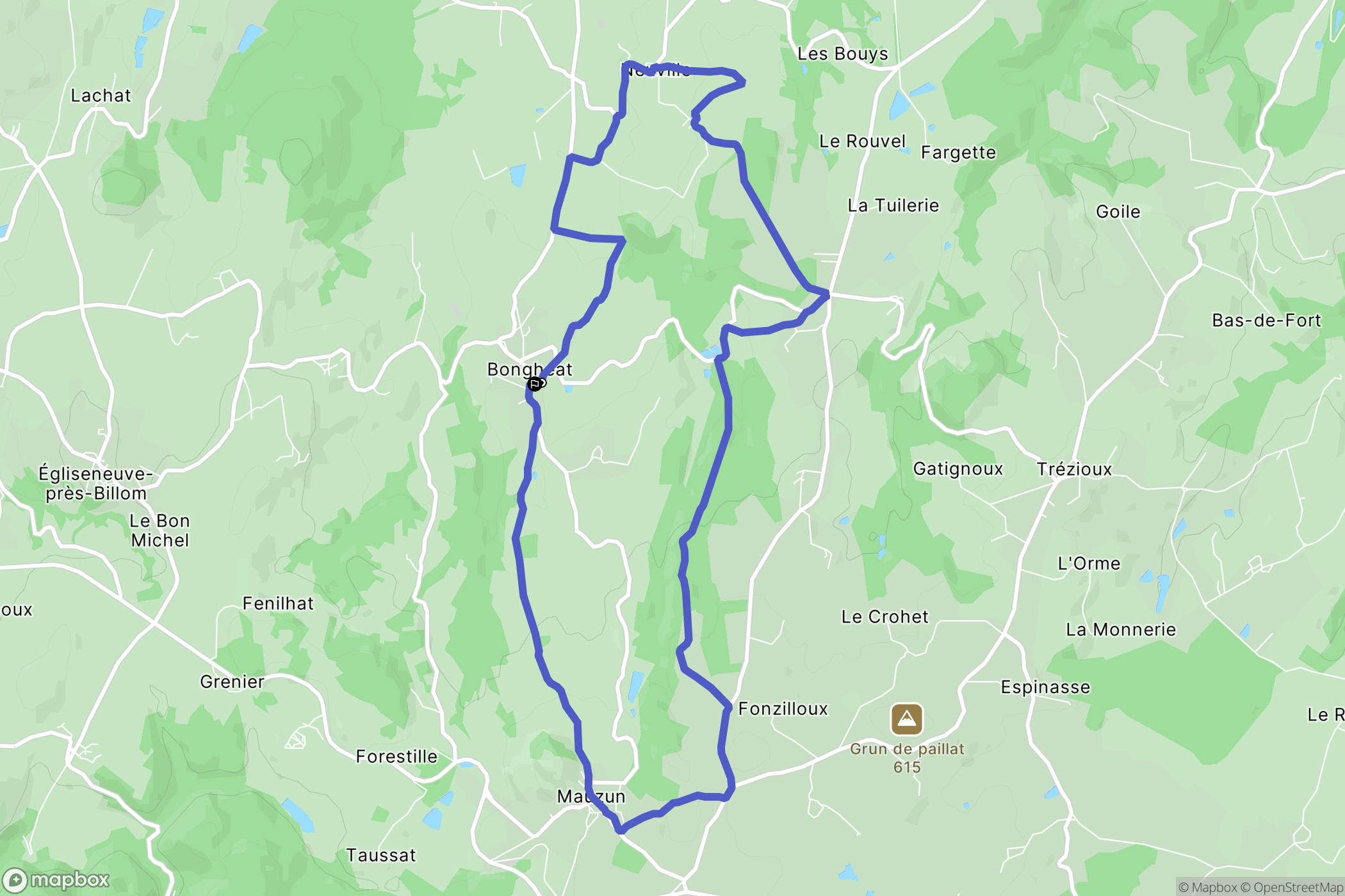 Bongheat : carte du parcours de randonnée - France