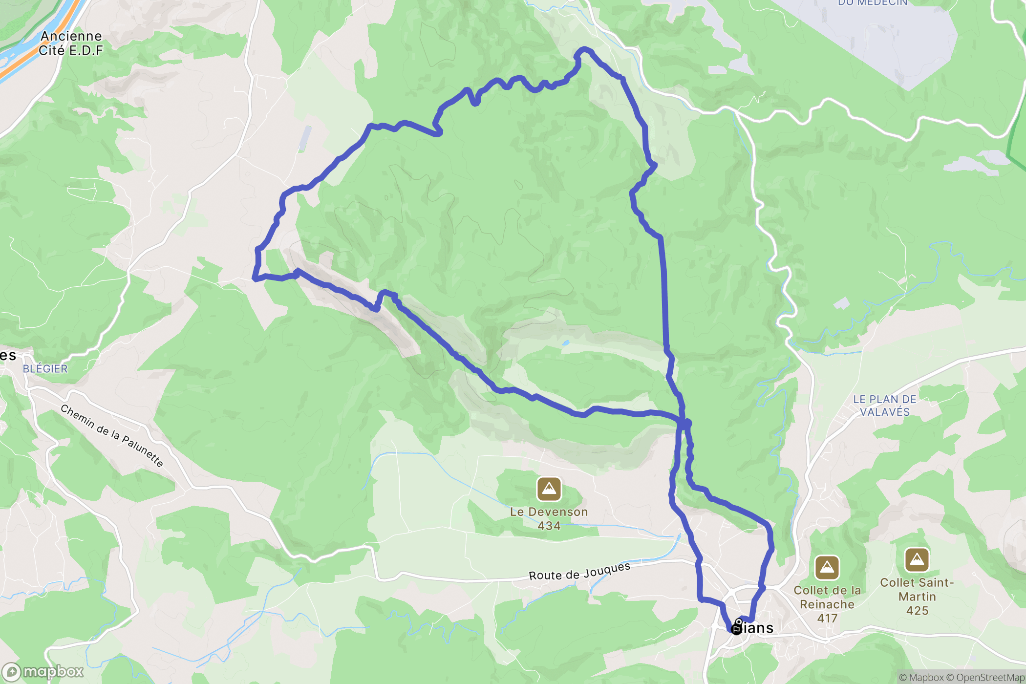 Rians : carte du parcours de randonnée - France