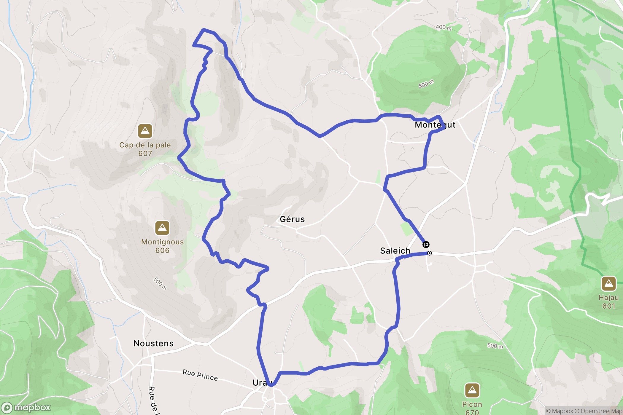 Saleich : carte du parcours de randonnée - France