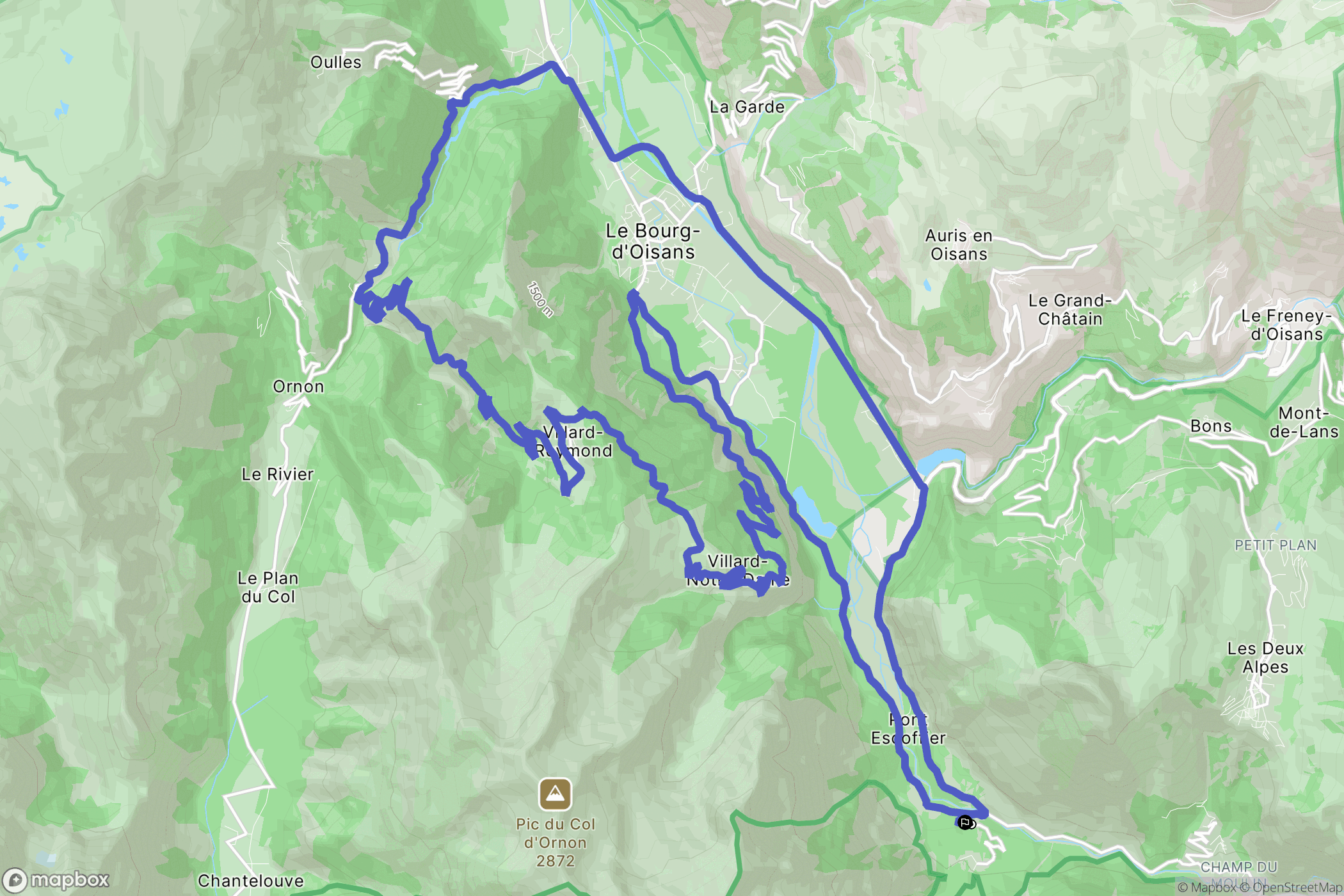 Les Deux Alpes : carte du parcours de randonnée - France