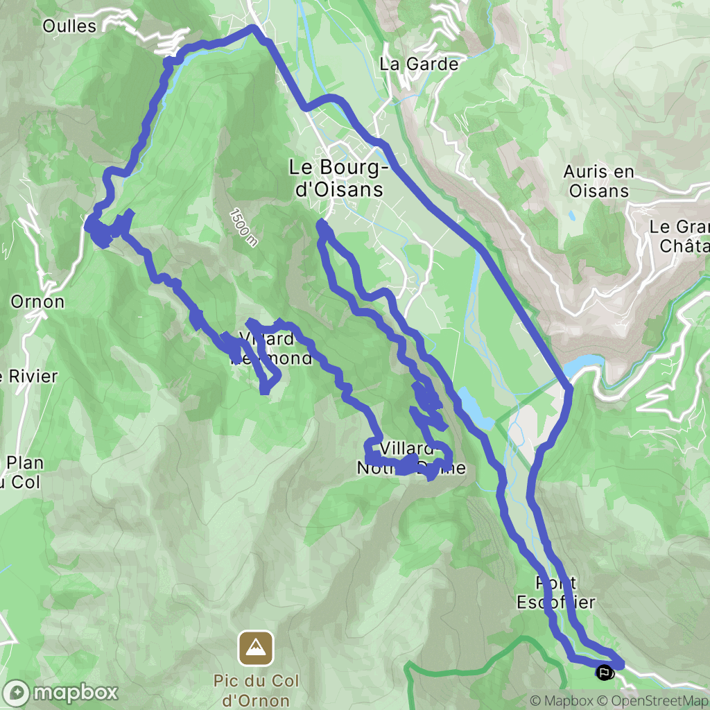 Les Deux Alpes : carte du parcours de randonnée - France