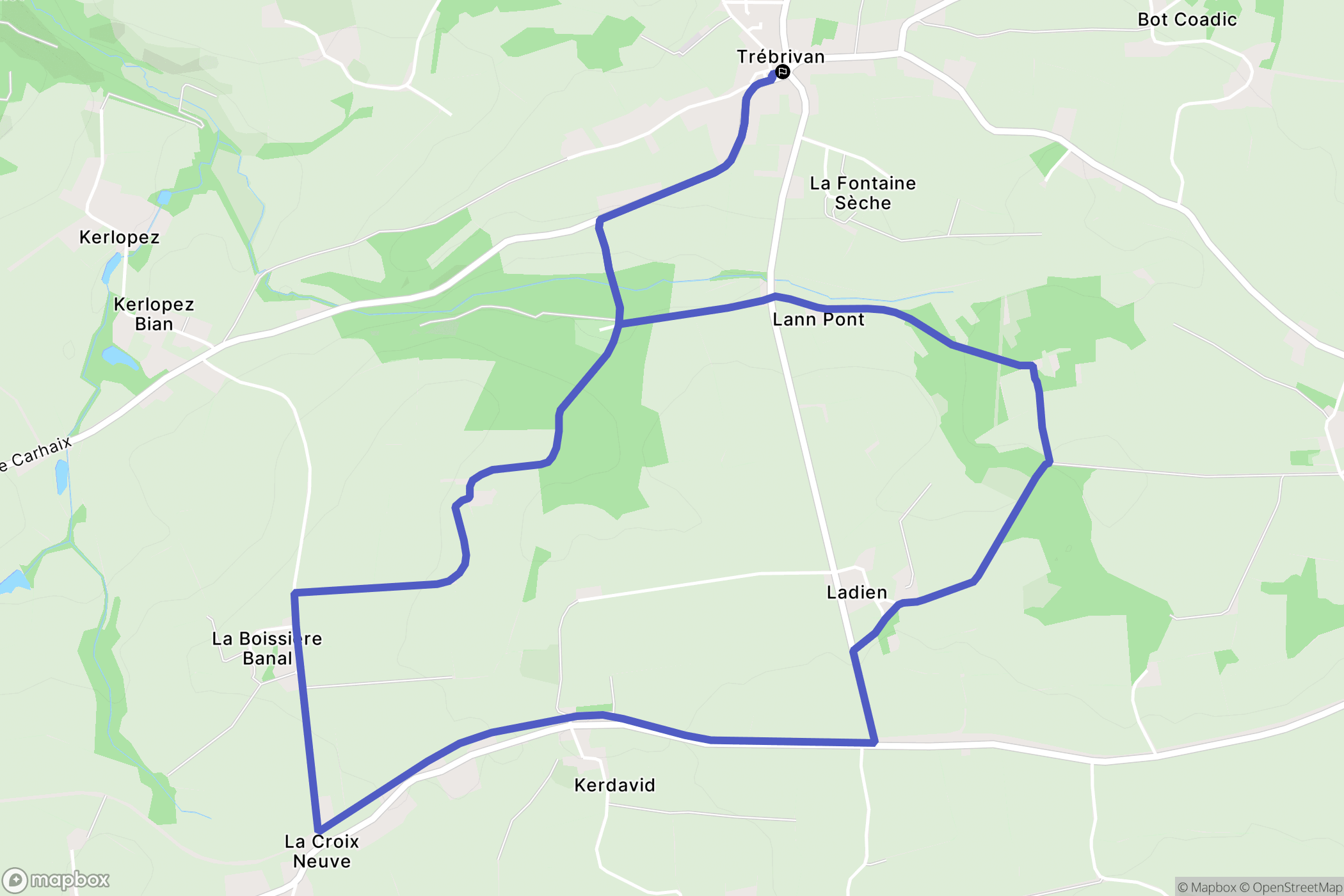 Trébrivan : carte du parcours de randonnée - France