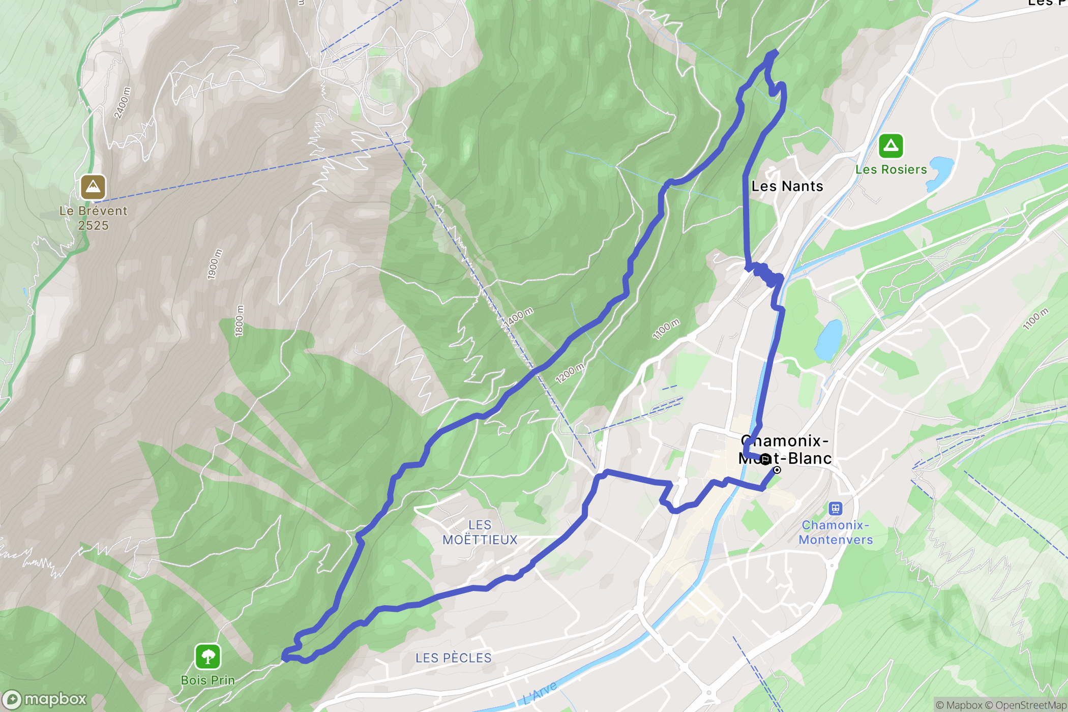 Chamonix-Mont-Blanc : carte du parcours de randonnée - France