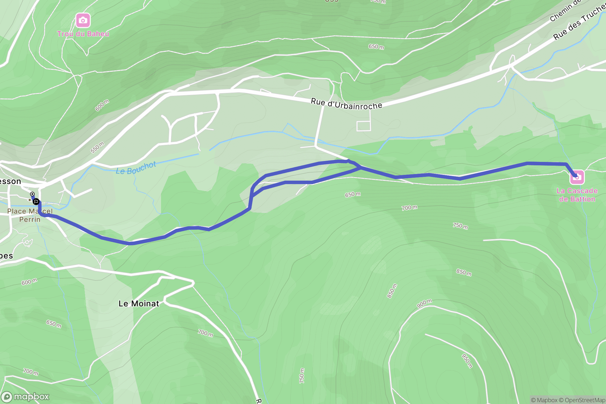 Rochesson : carte du parcours de randonnée - France