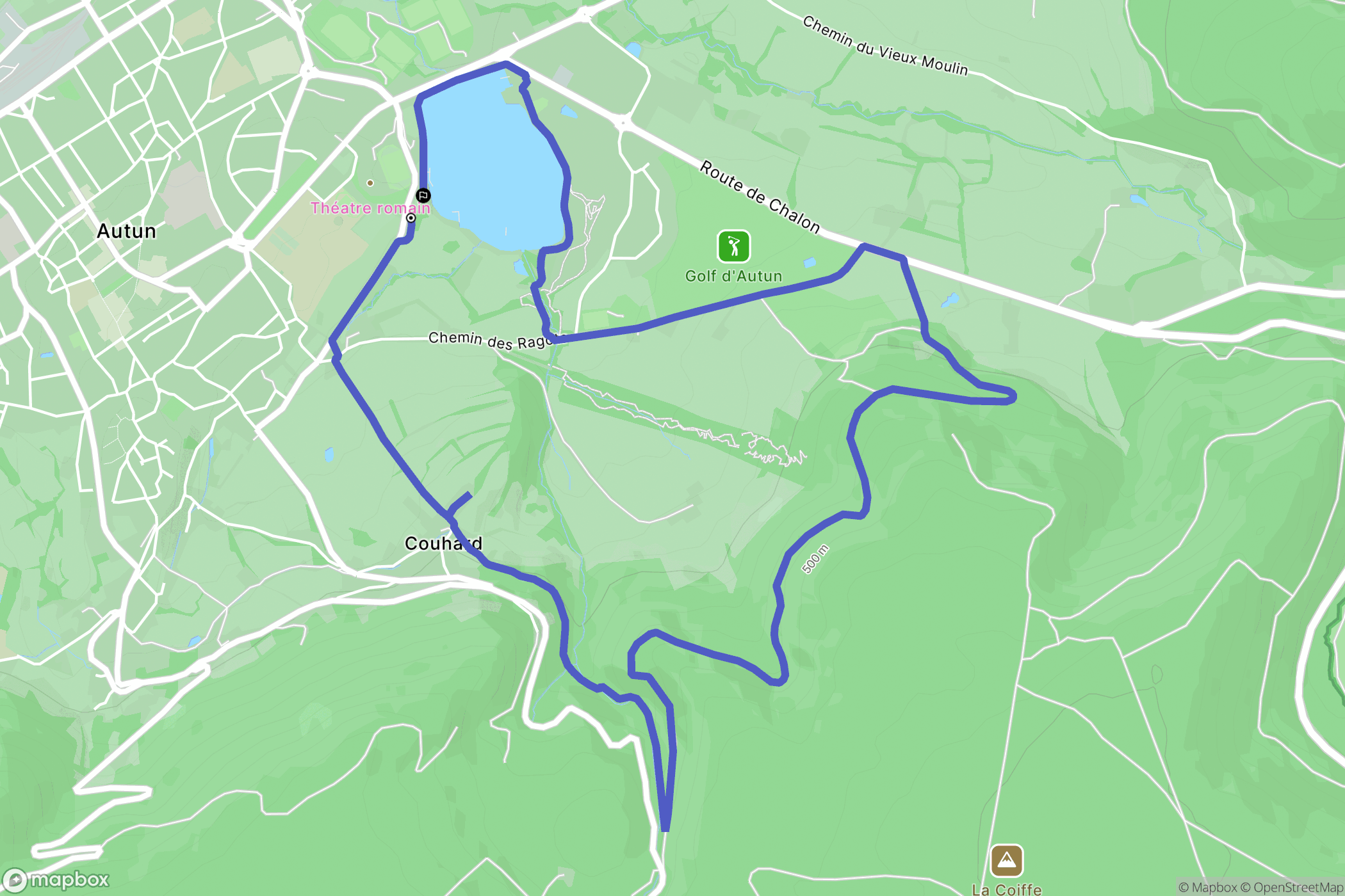 Autun : carte du parcours de randonnée - France