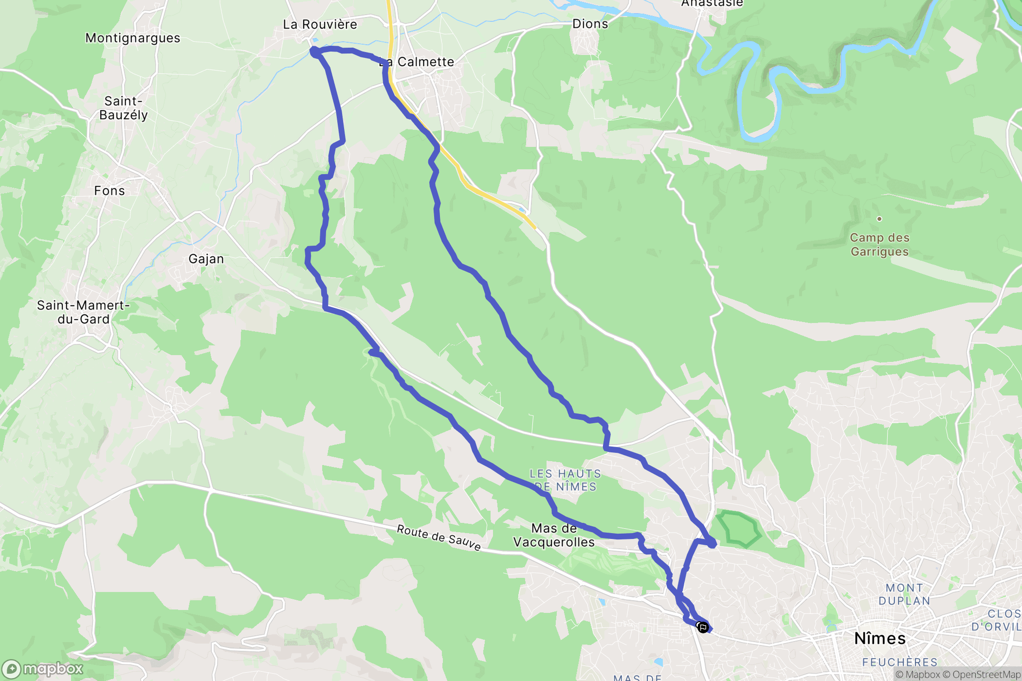 Nîmes : carte du parcours de randonnée - France