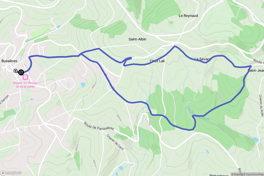 Bussières : carte du parcours de randonnée - France