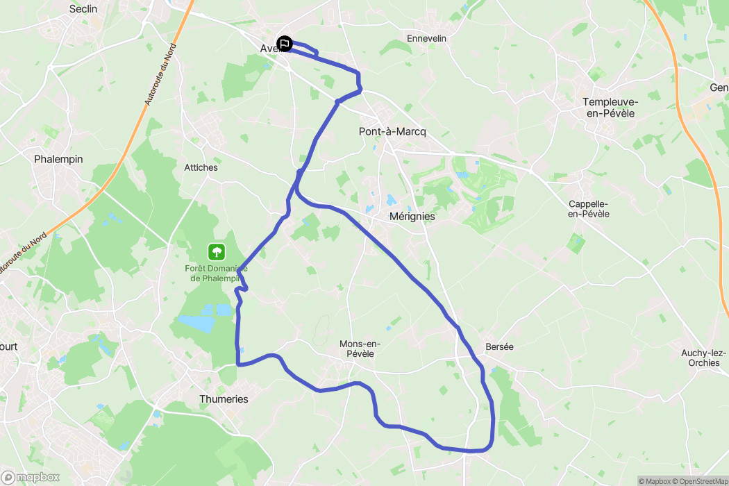 Avelin : carte du parcours de randonnée - France