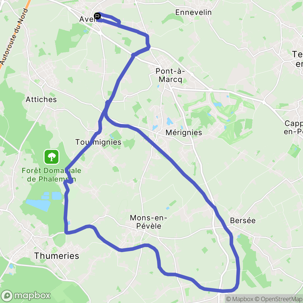 Avelin : carte du parcours de randonnée - France