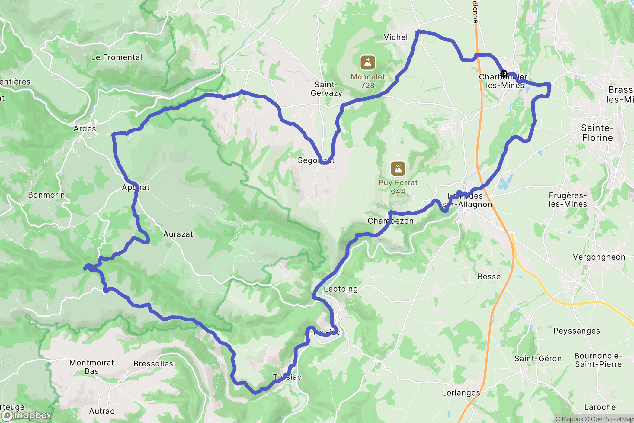 Charbonnier-les-Mines : carte du parcours de randonnée - France