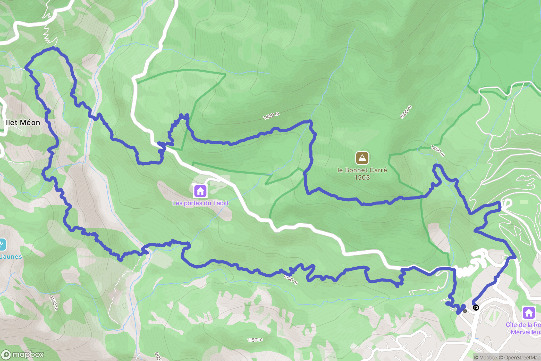 Cilaos : carte du parcours de randonnée - France