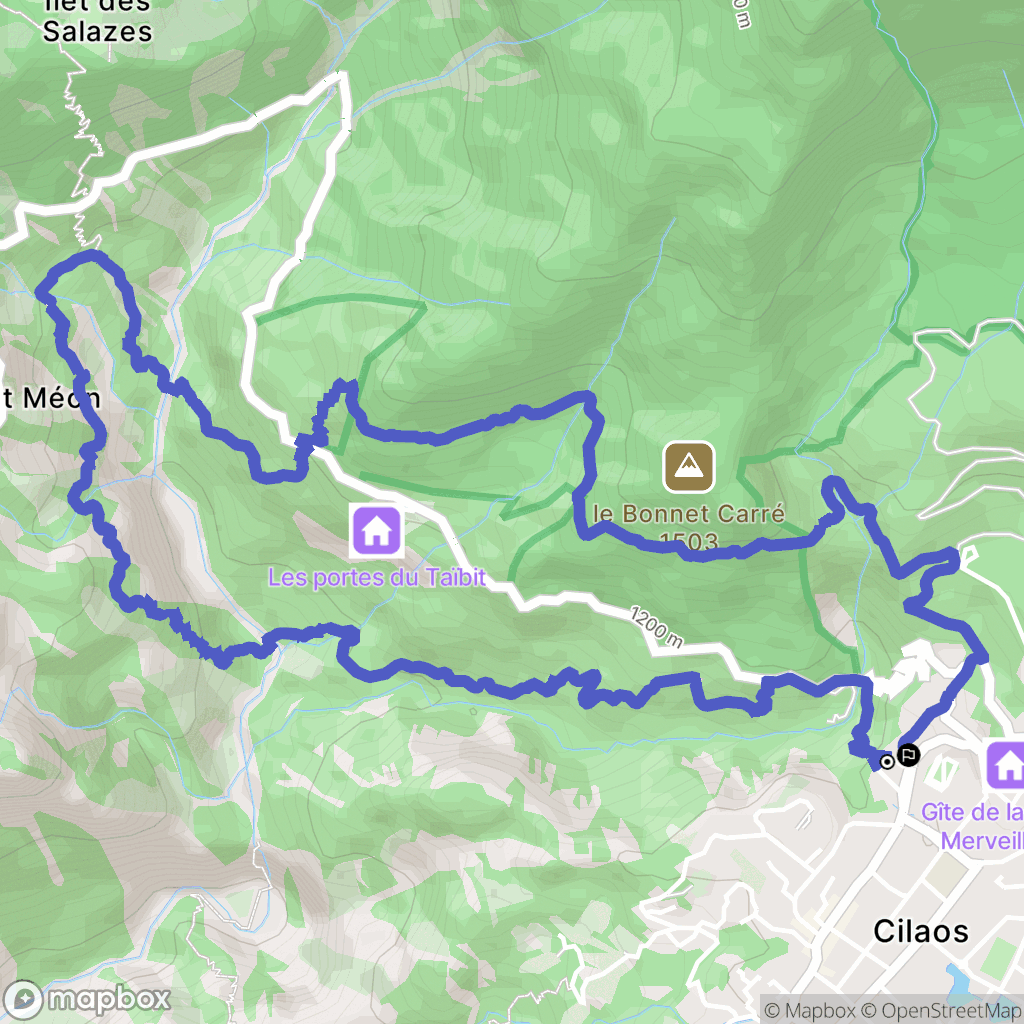 Cilaos : carte du parcours de randonnée - France