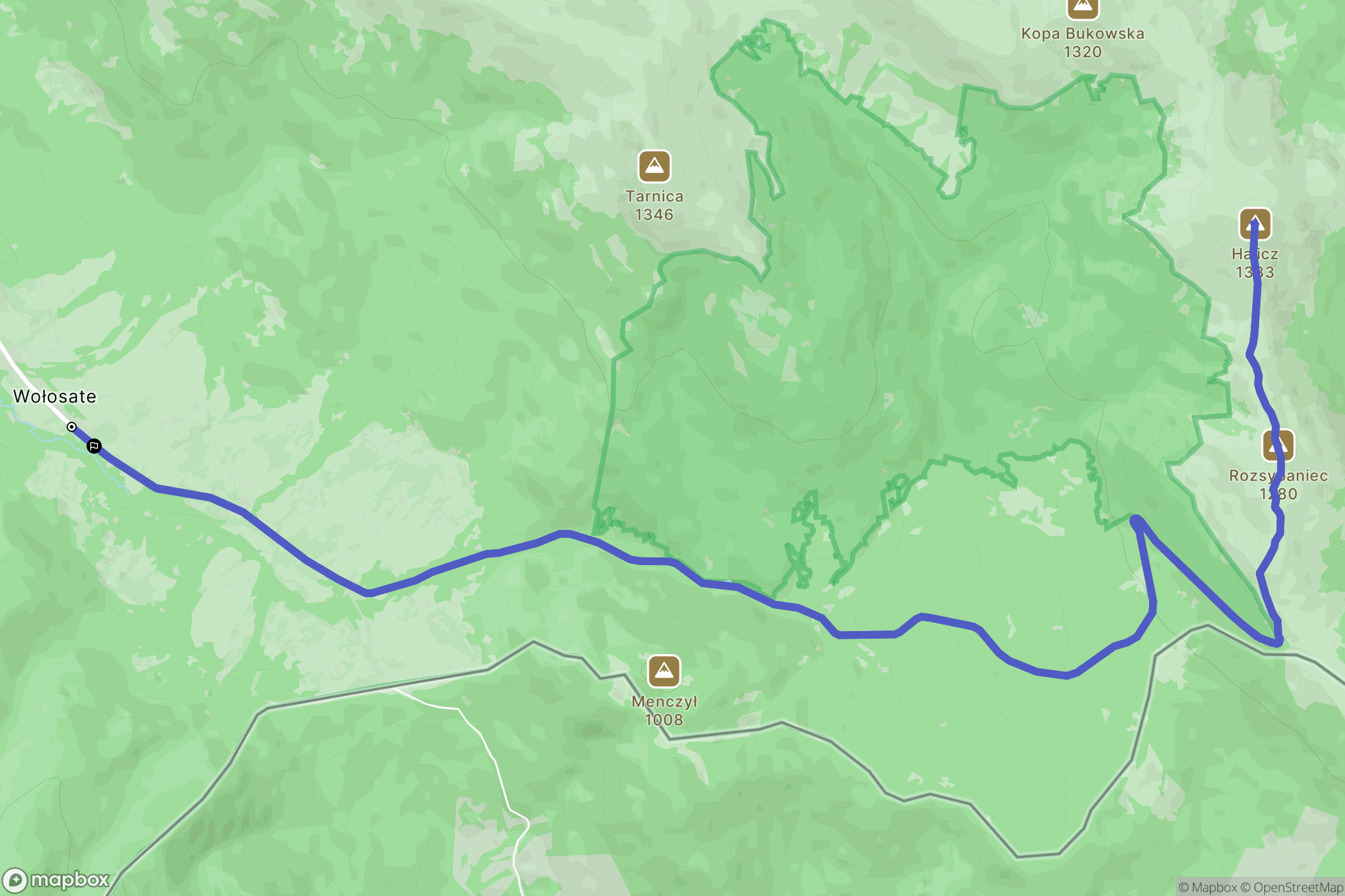Wołosate: mapa trasy - Poland