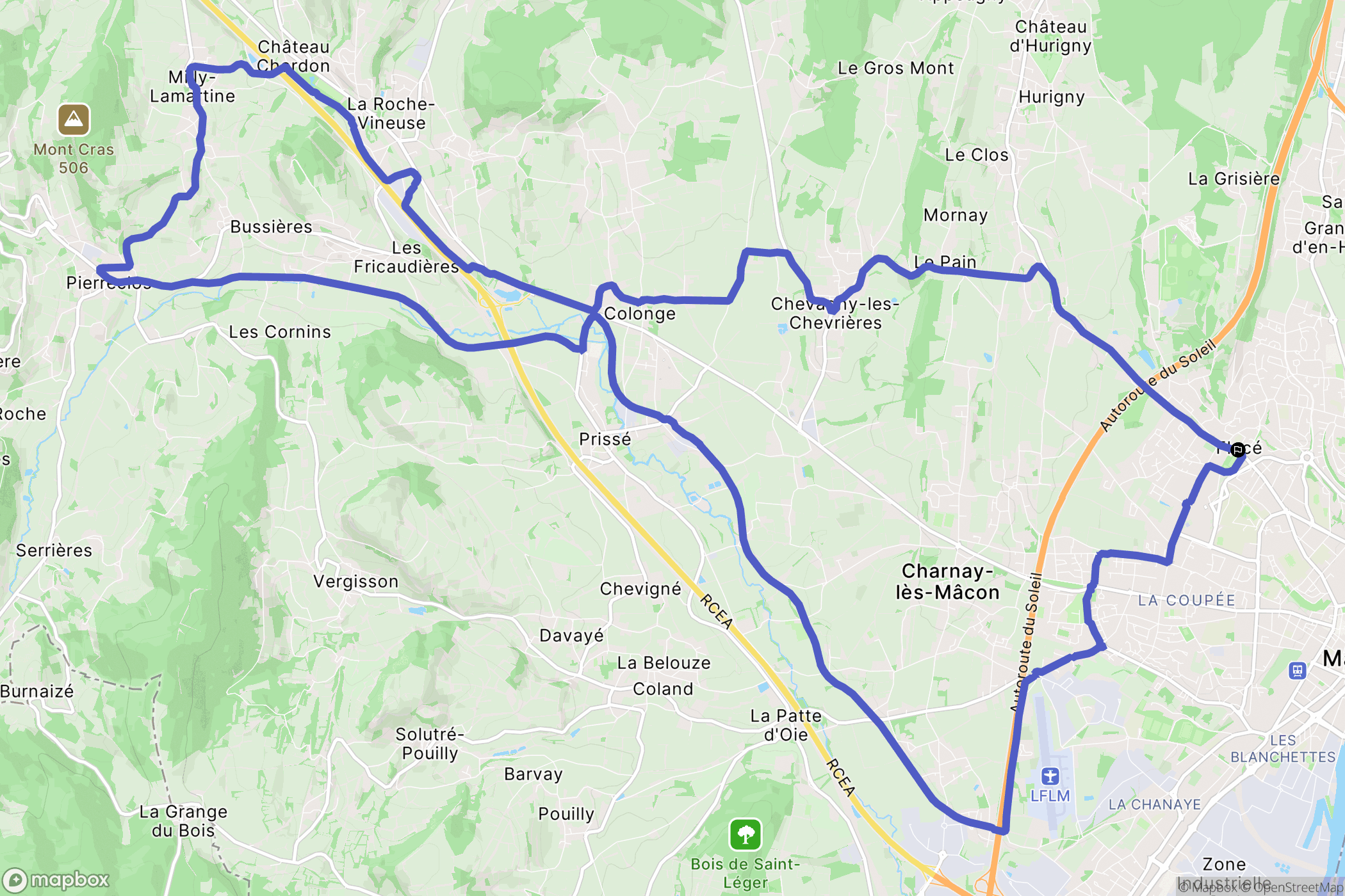 Mâcon : carte du parcours de randonnée - France