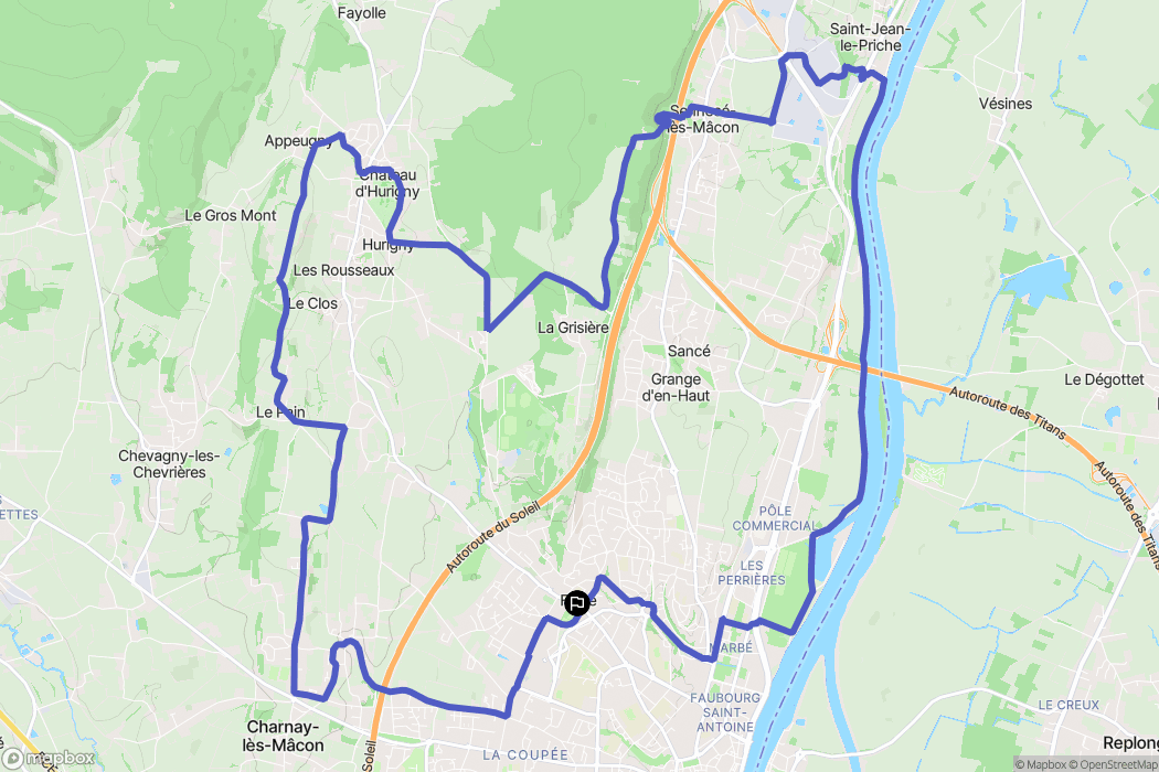 Mâcon : carte du parcours de randonnée - France