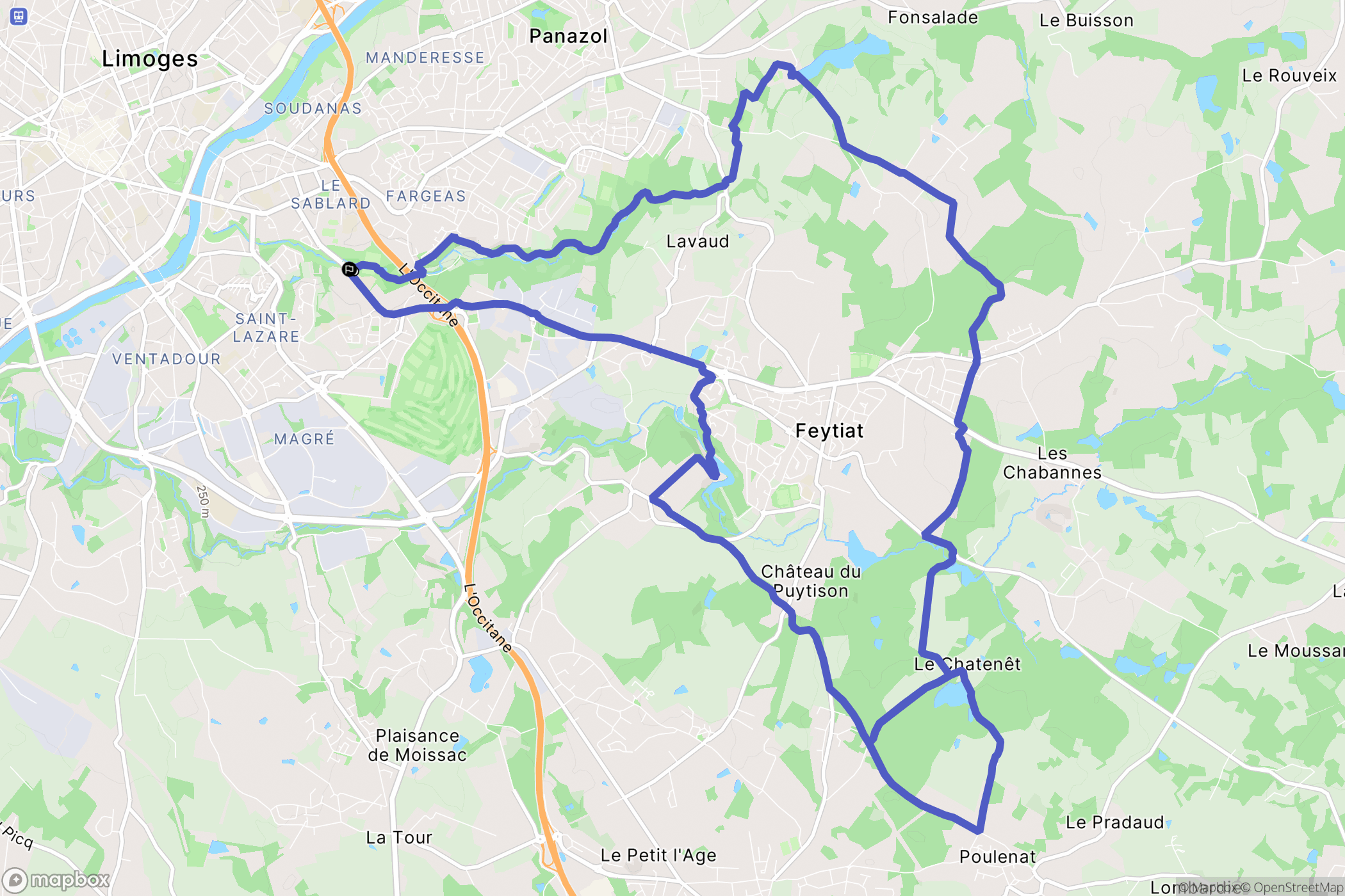 Limoges : carte du parcours de randonnée - France