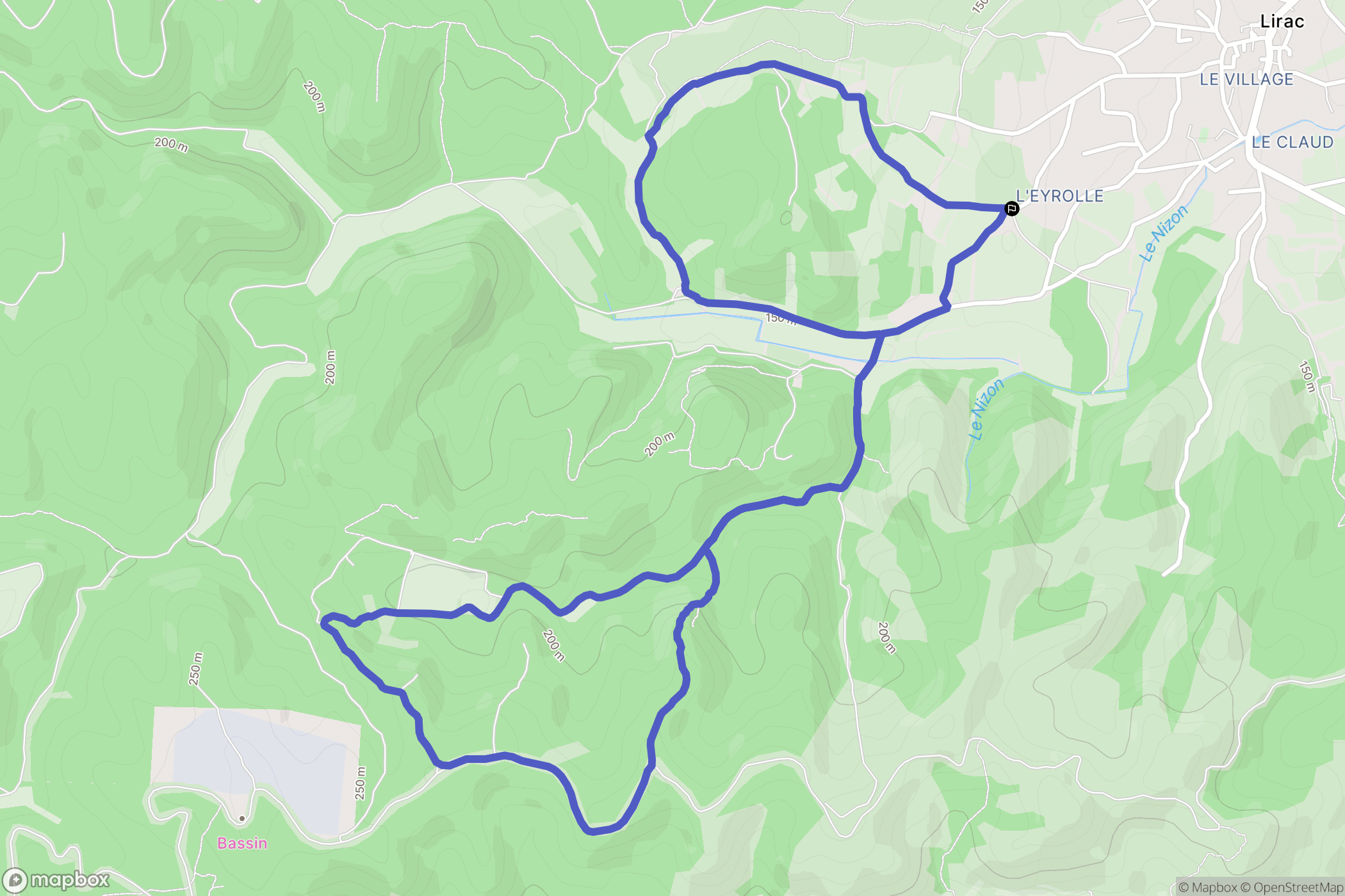 Lirac : carte du parcours de randonnée - France
