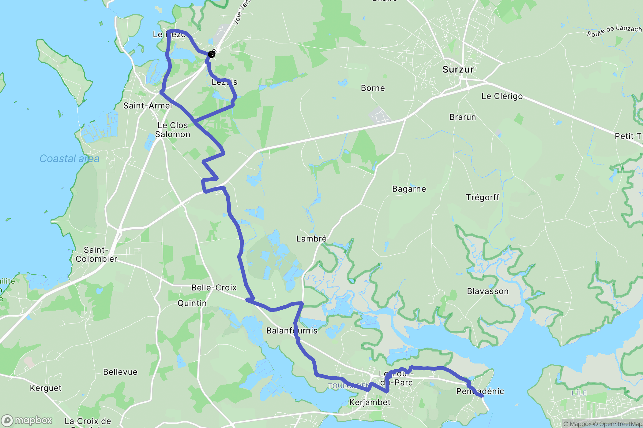 Le Hézo : carte du parcours de randonnée - France