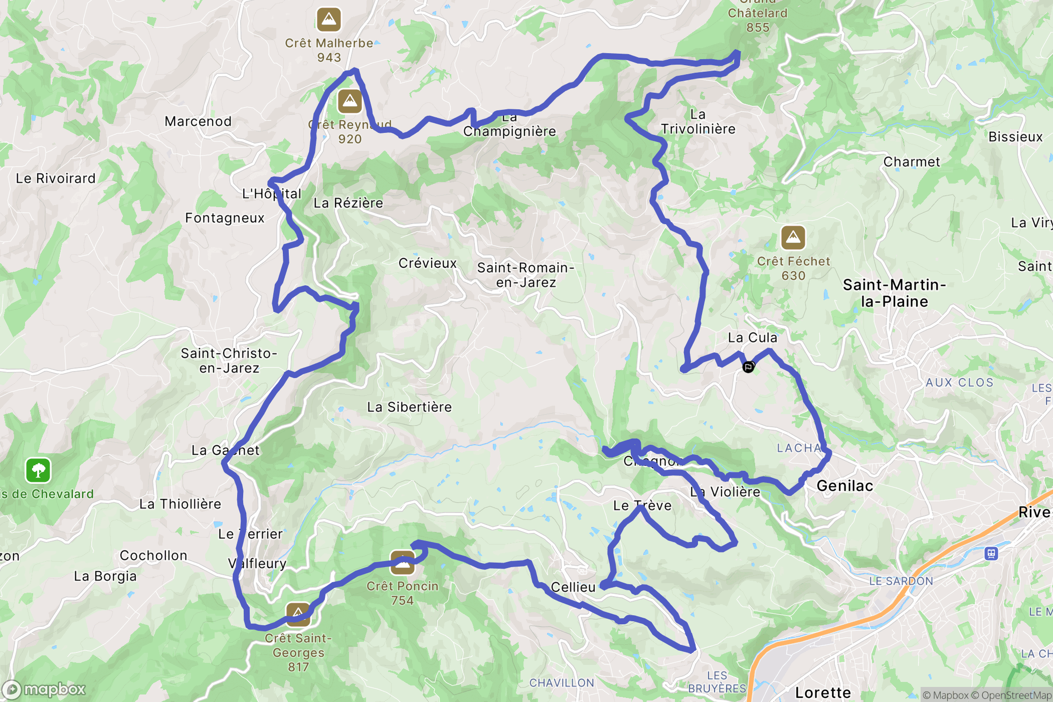 Genilac : carte du parcours de randonnée - France