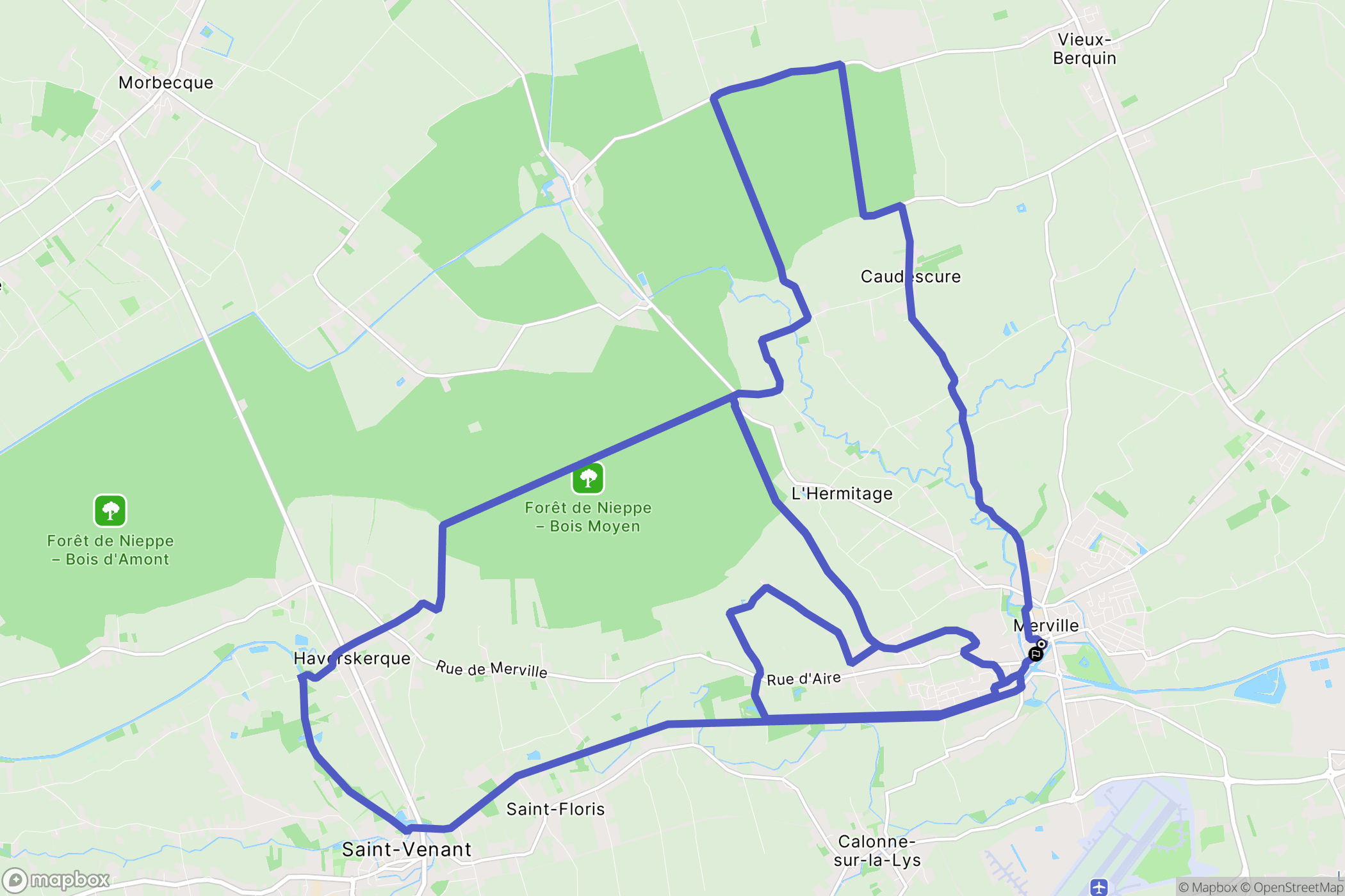 Merville : carte du parcours de randonnée - France