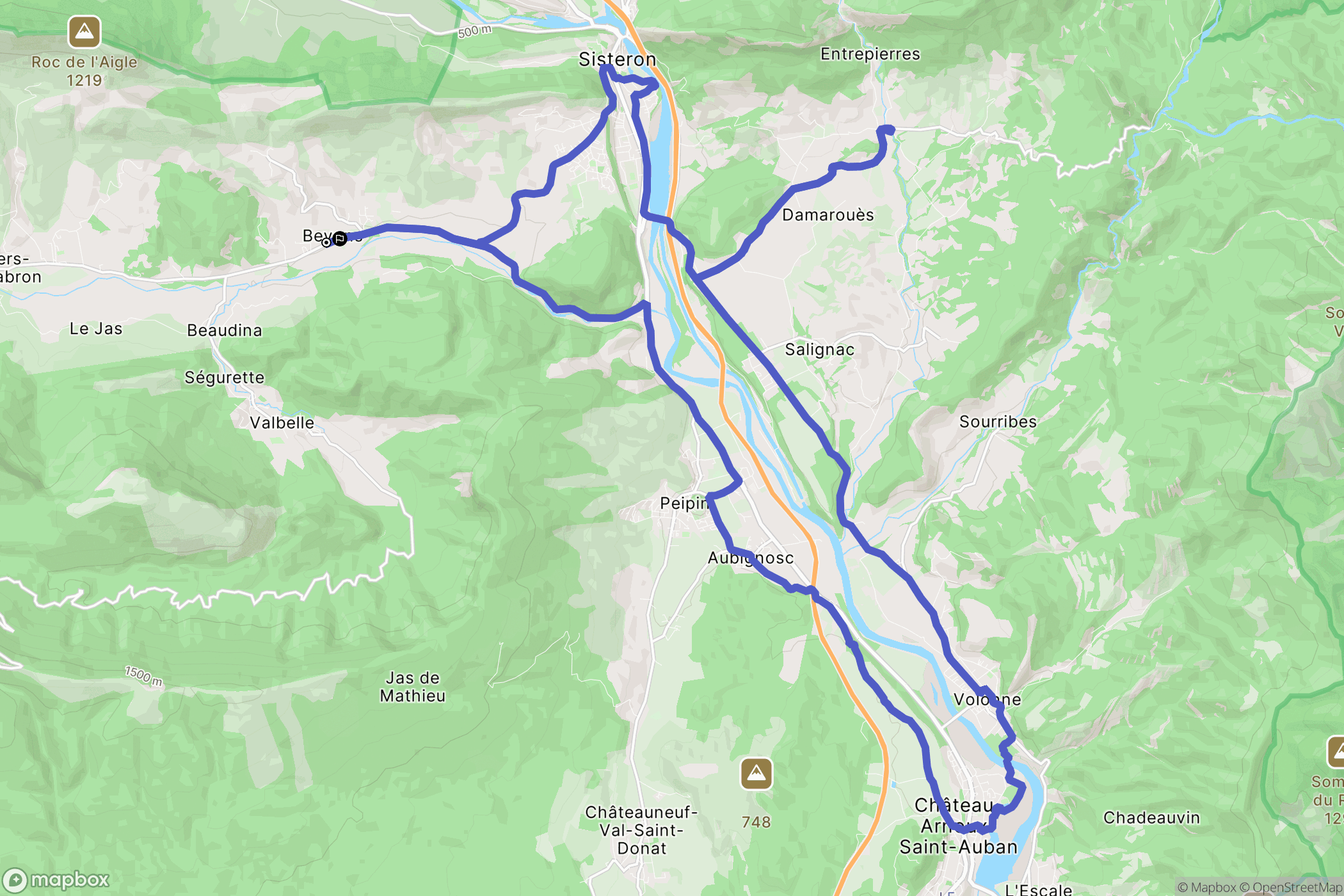 Bevons : carte du parcours de randonnée - France