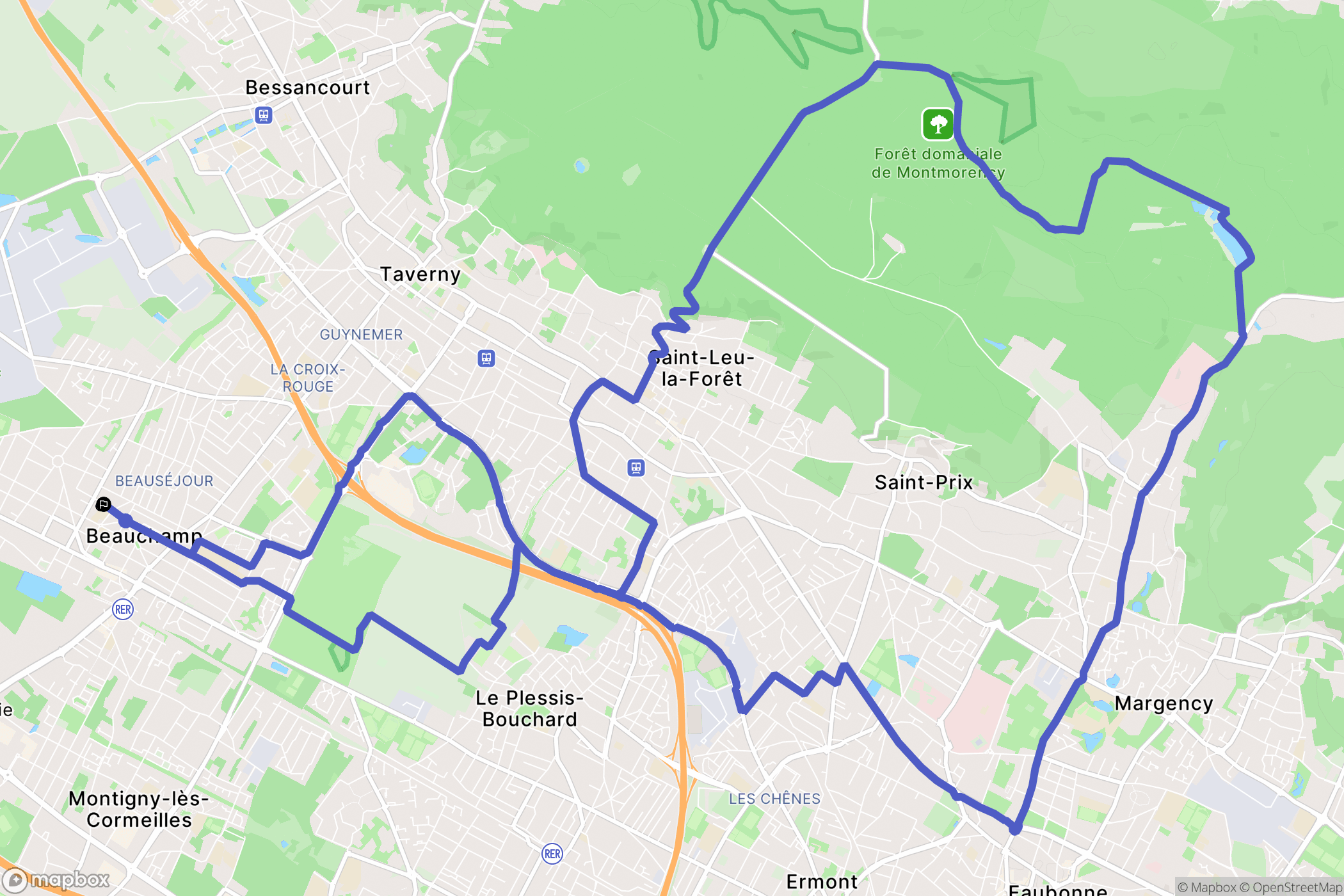 Beauchamp : carte du parcours de randonnée - France
