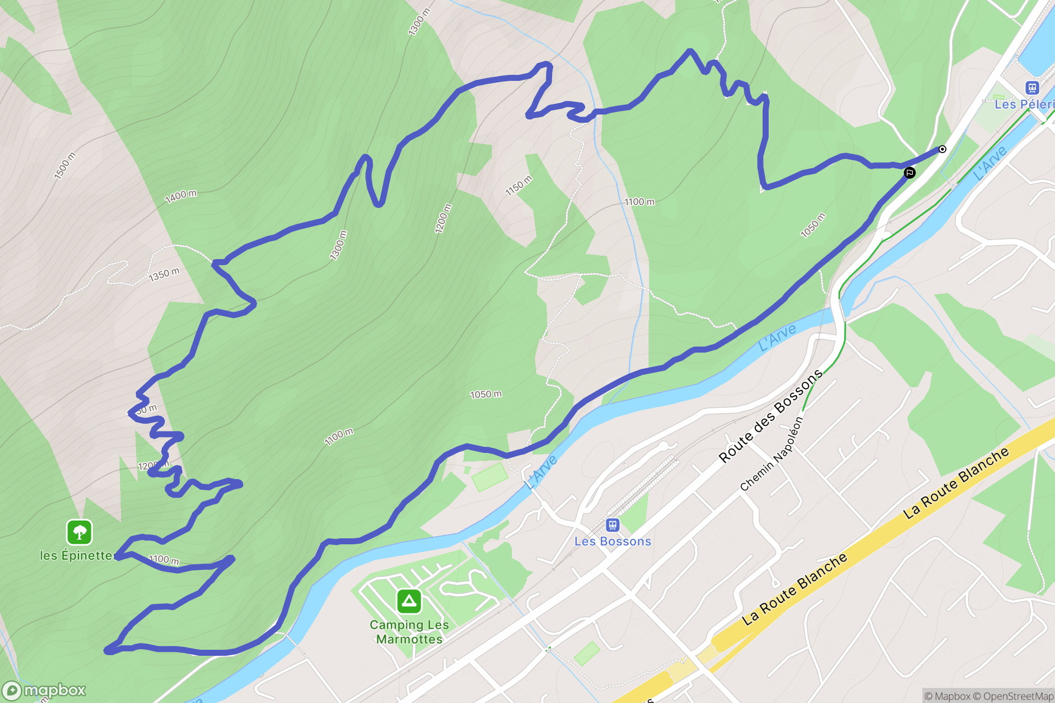Chamonix-Mont-Blanc : carte du parcours de randonnée - France
