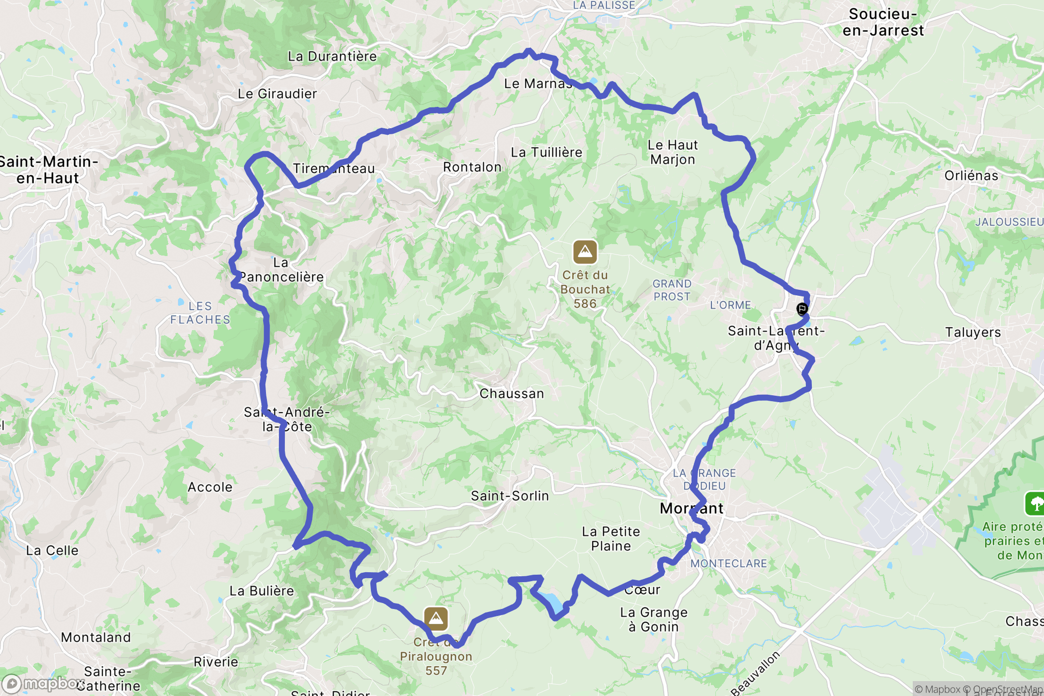 Saint-Laurent-d'Agny : carte du parcours de randonnée - France