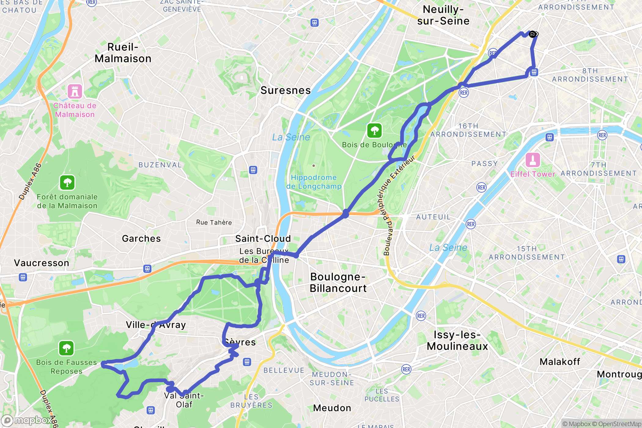 Paris : carte du parcours de randonnée - France