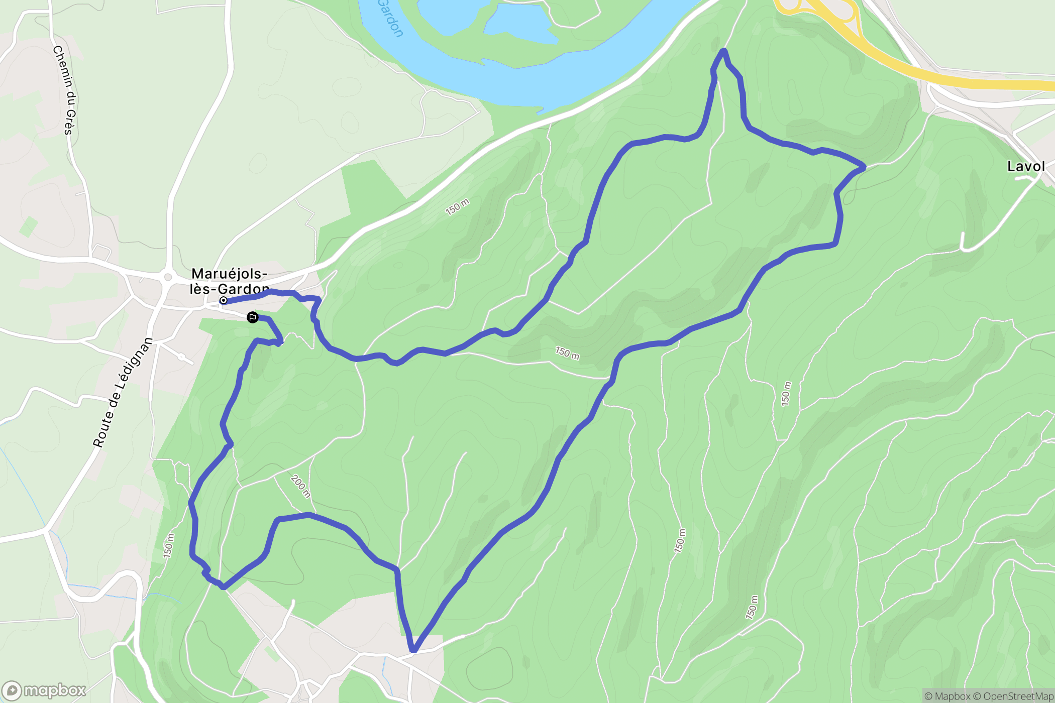 Maruéjols-lès-Gardon : carte du parcours de randonnée - France