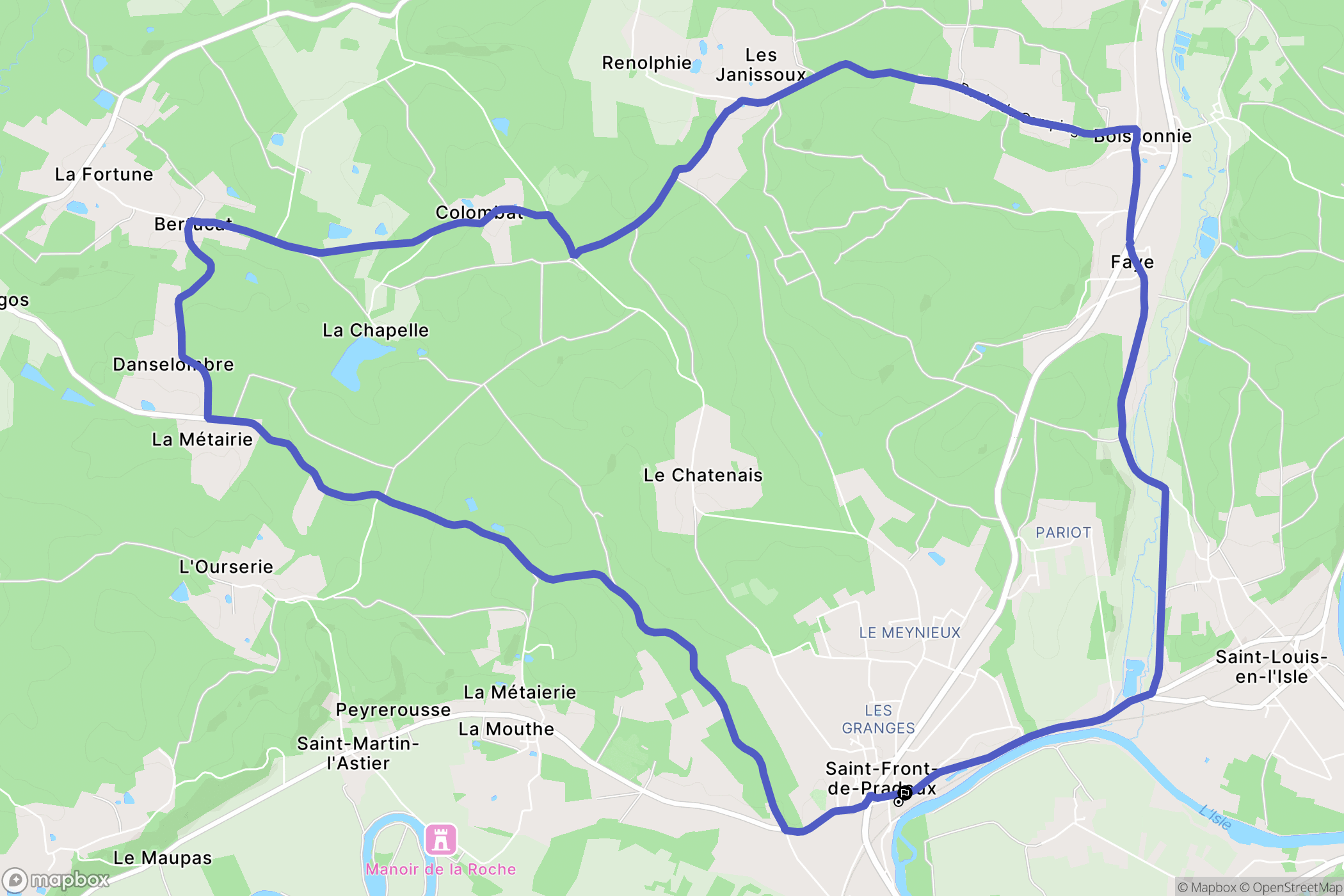 Saint-Front-de-Pradoux : carte du parcours de randonnée - France
