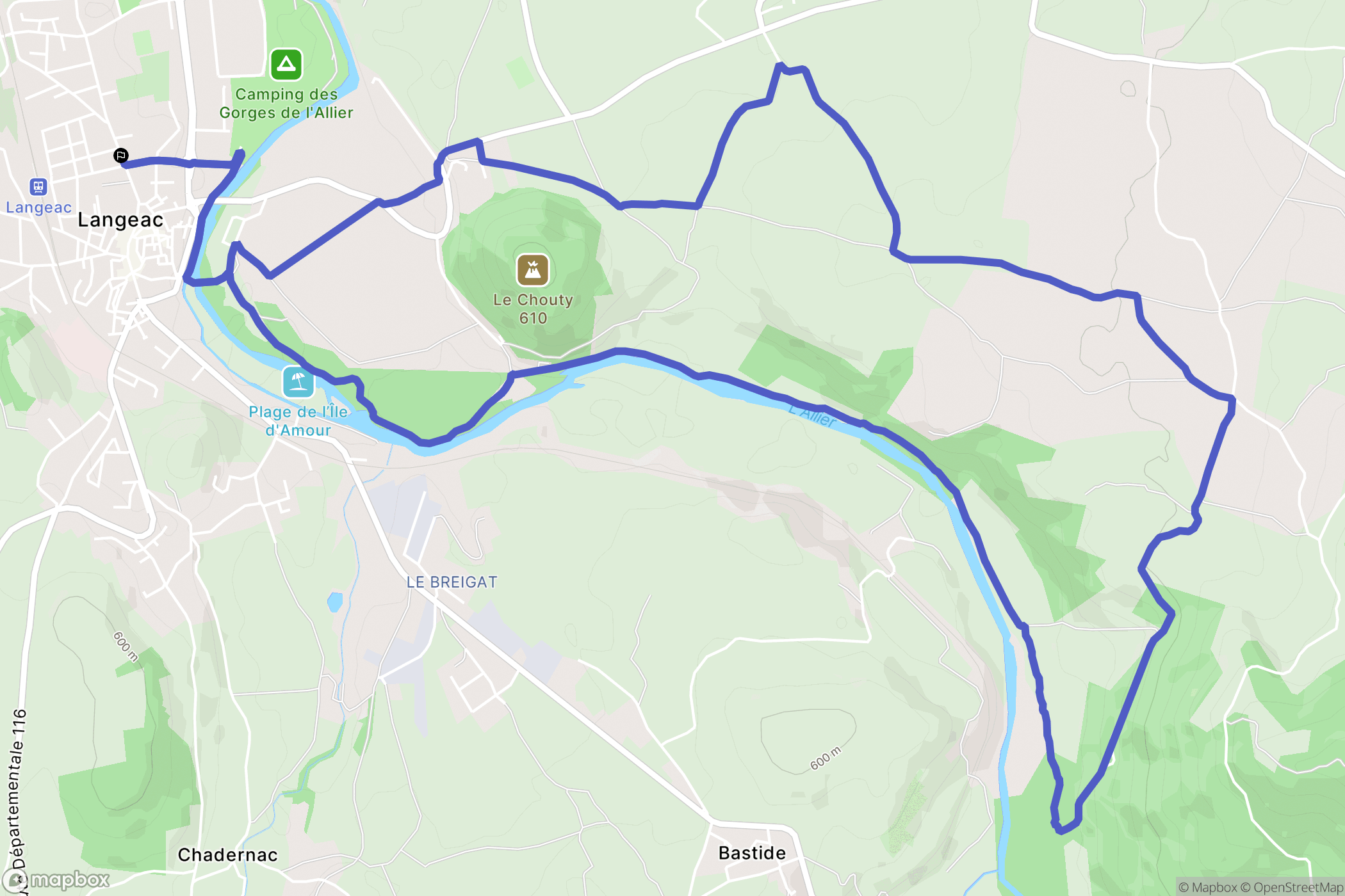 Langeac : carte du parcours de randonnée - France