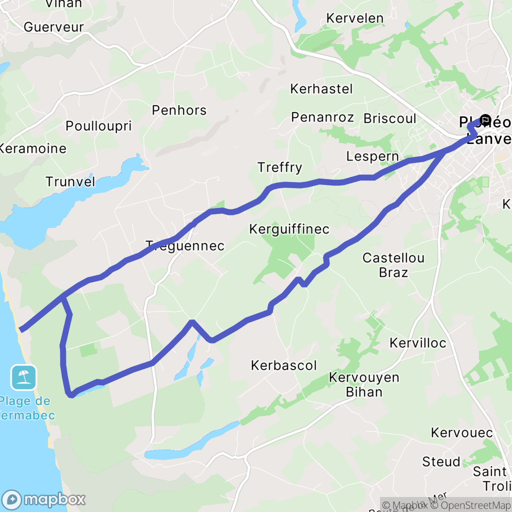 Plonéour-Lanvern : carte du parcours de randonnée - France