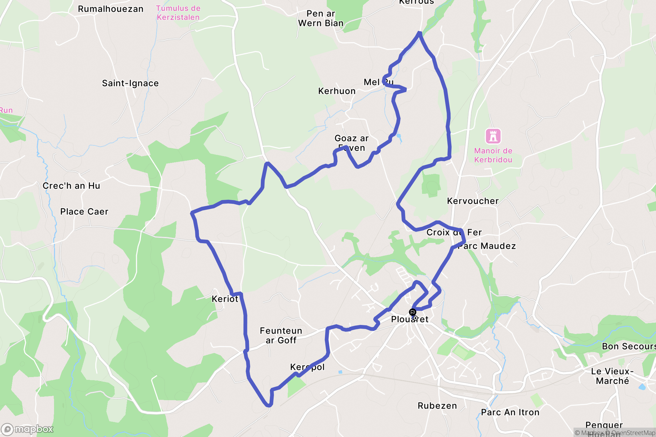 Plouaret : carte du parcours de randonnée - France