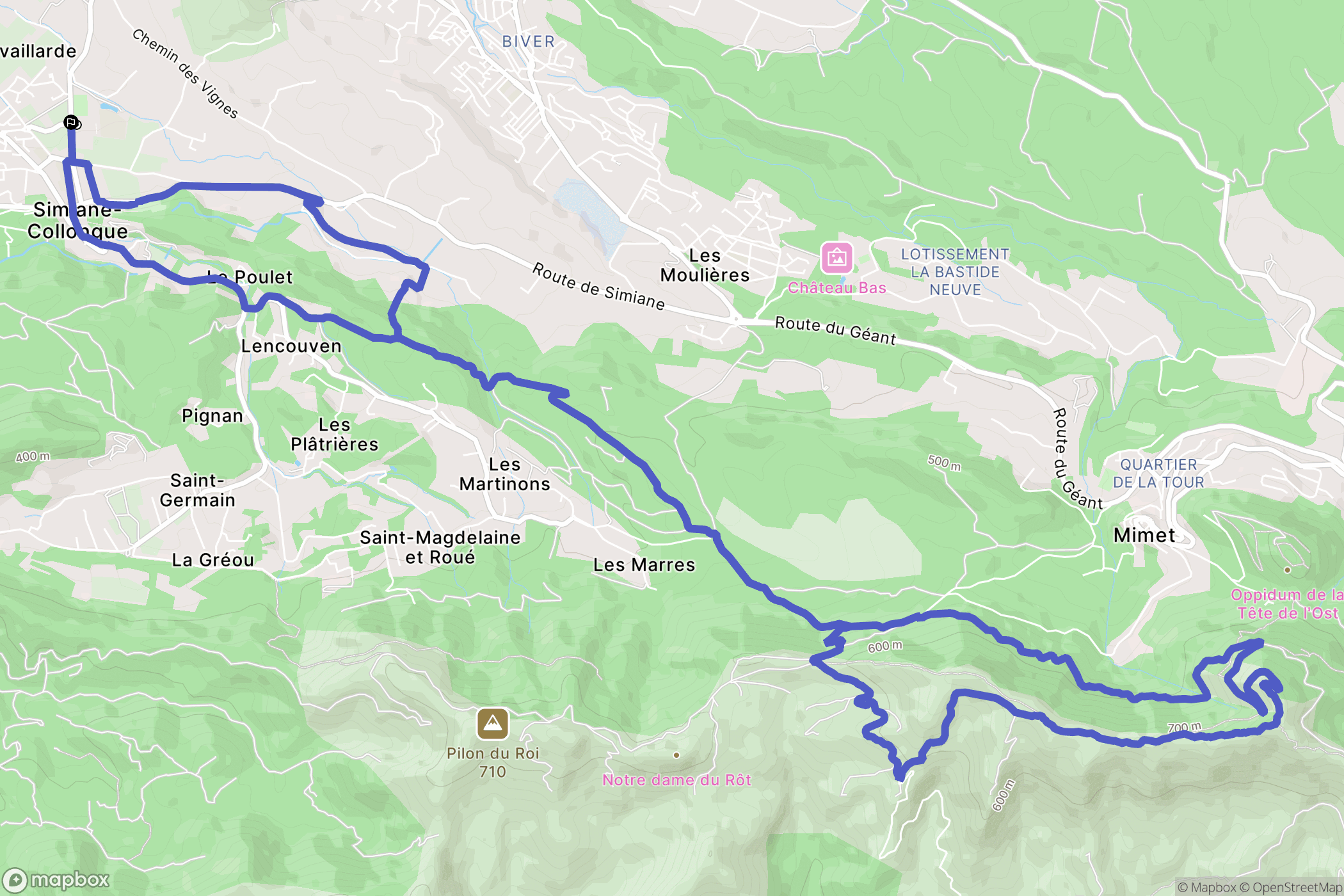 Simiane-Collongue : carte du parcours de randonnée - France