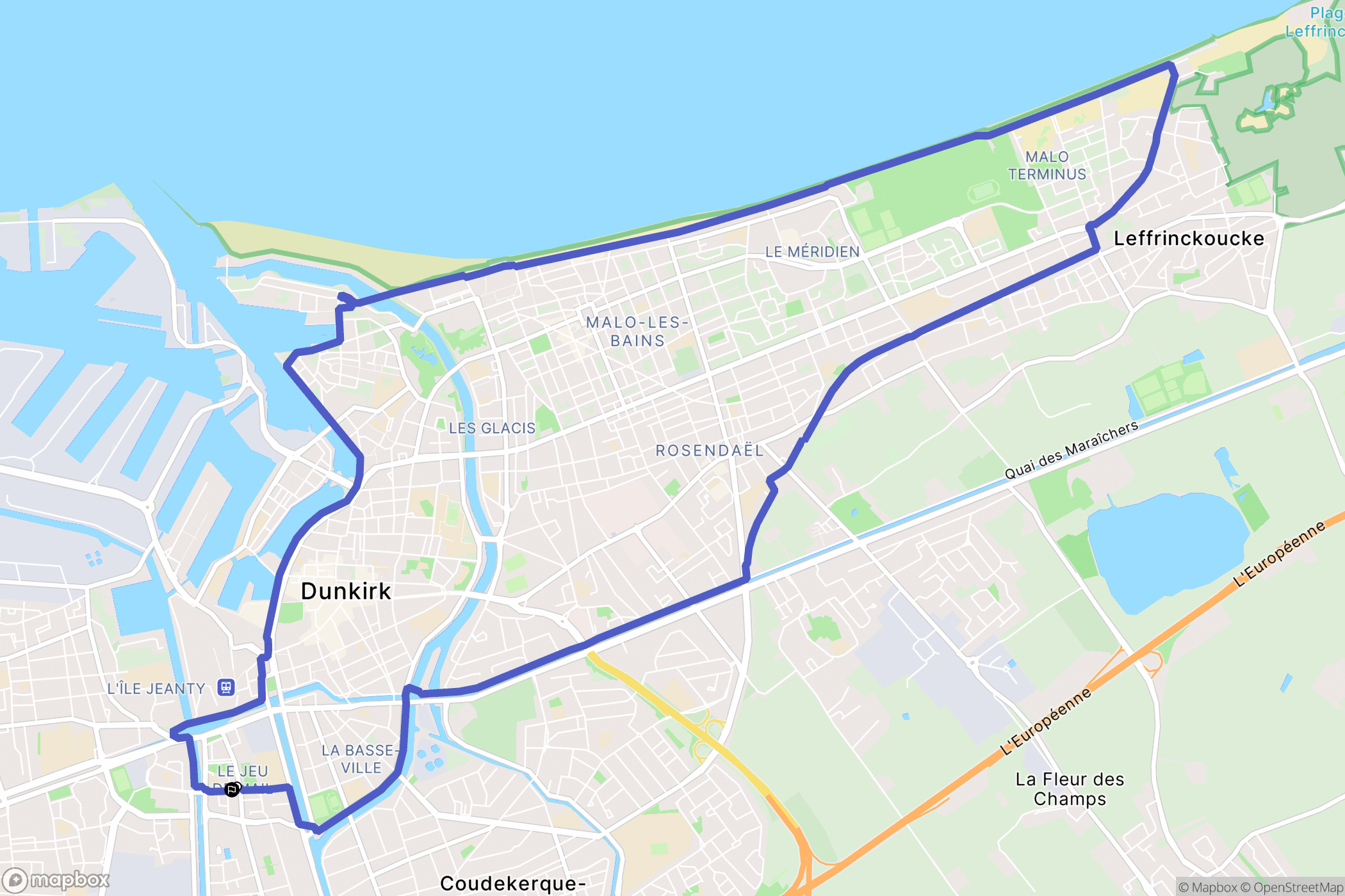 Dunkerque : carte du parcours de randonnée - France