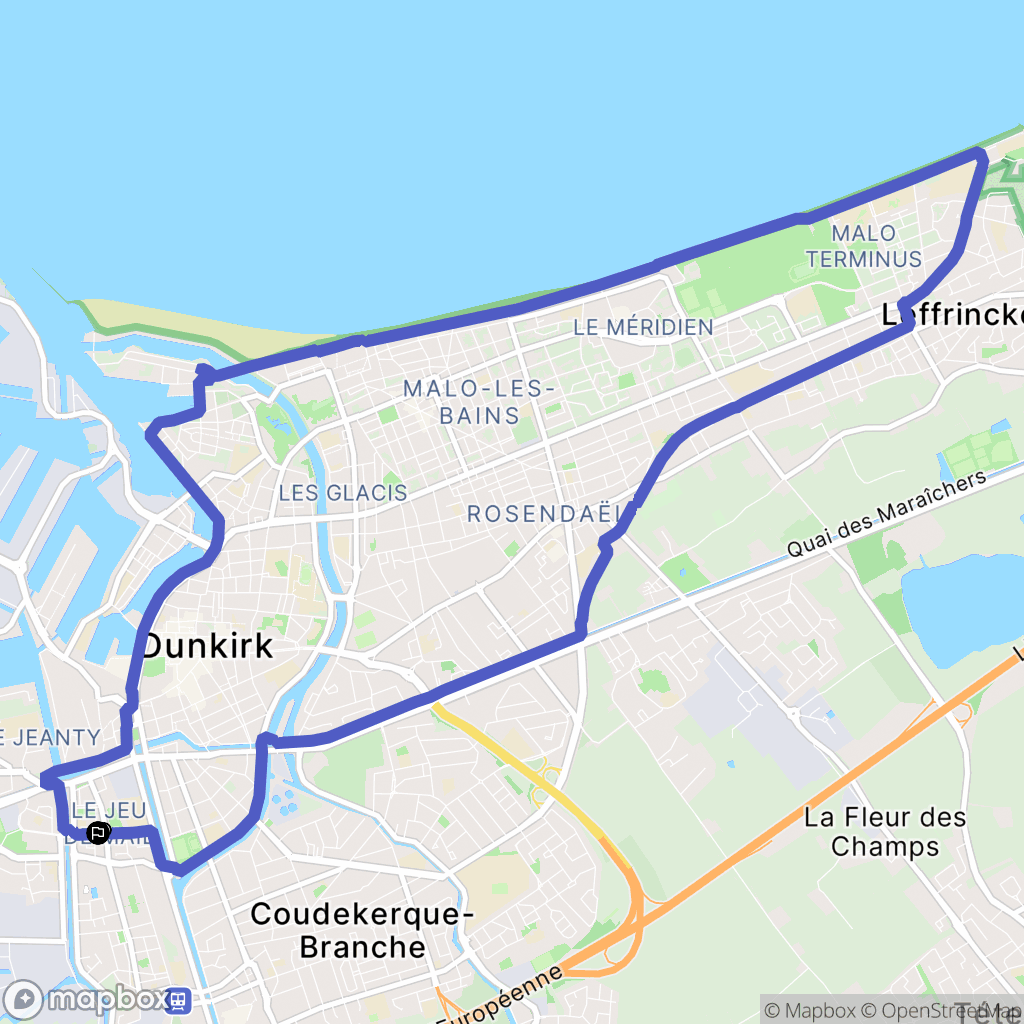 Dunkerque : carte du parcours de randonnée - France