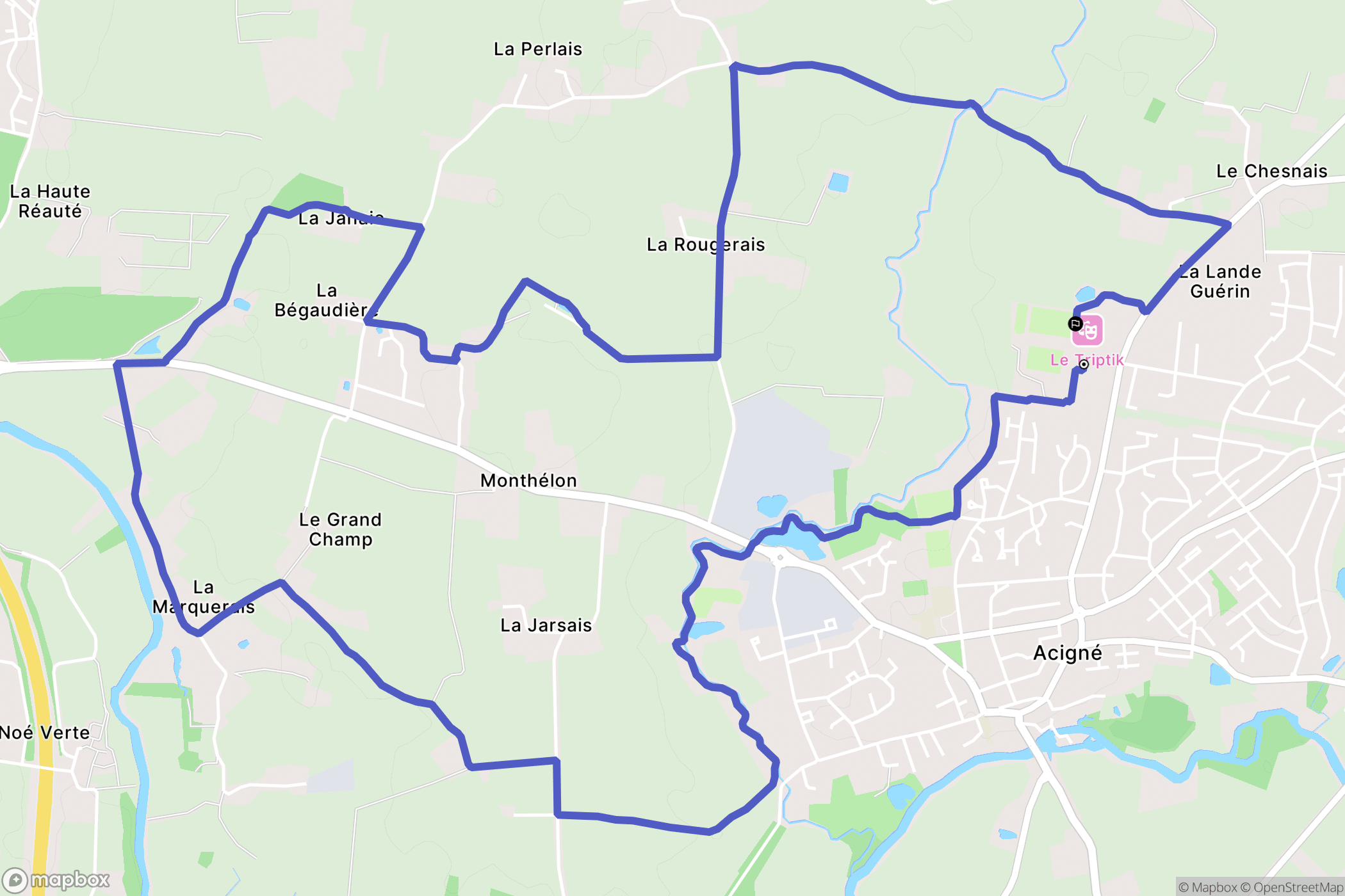 Acigné : carte du parcours de randonnée - France