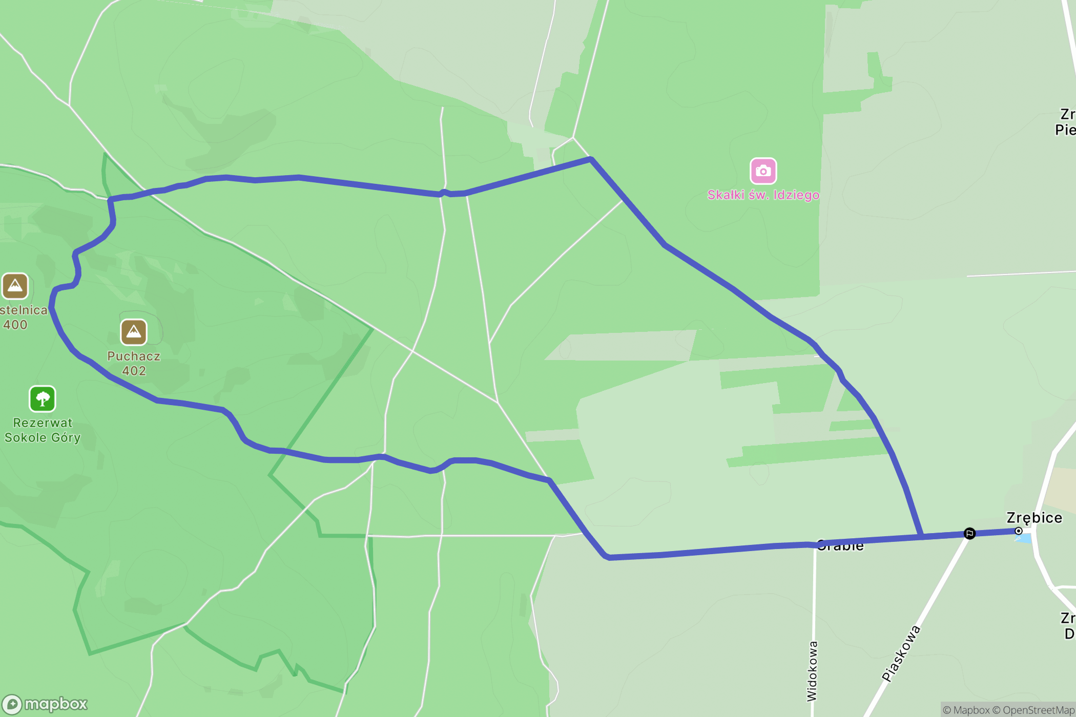 Zrębice: mapa trasy - Poland