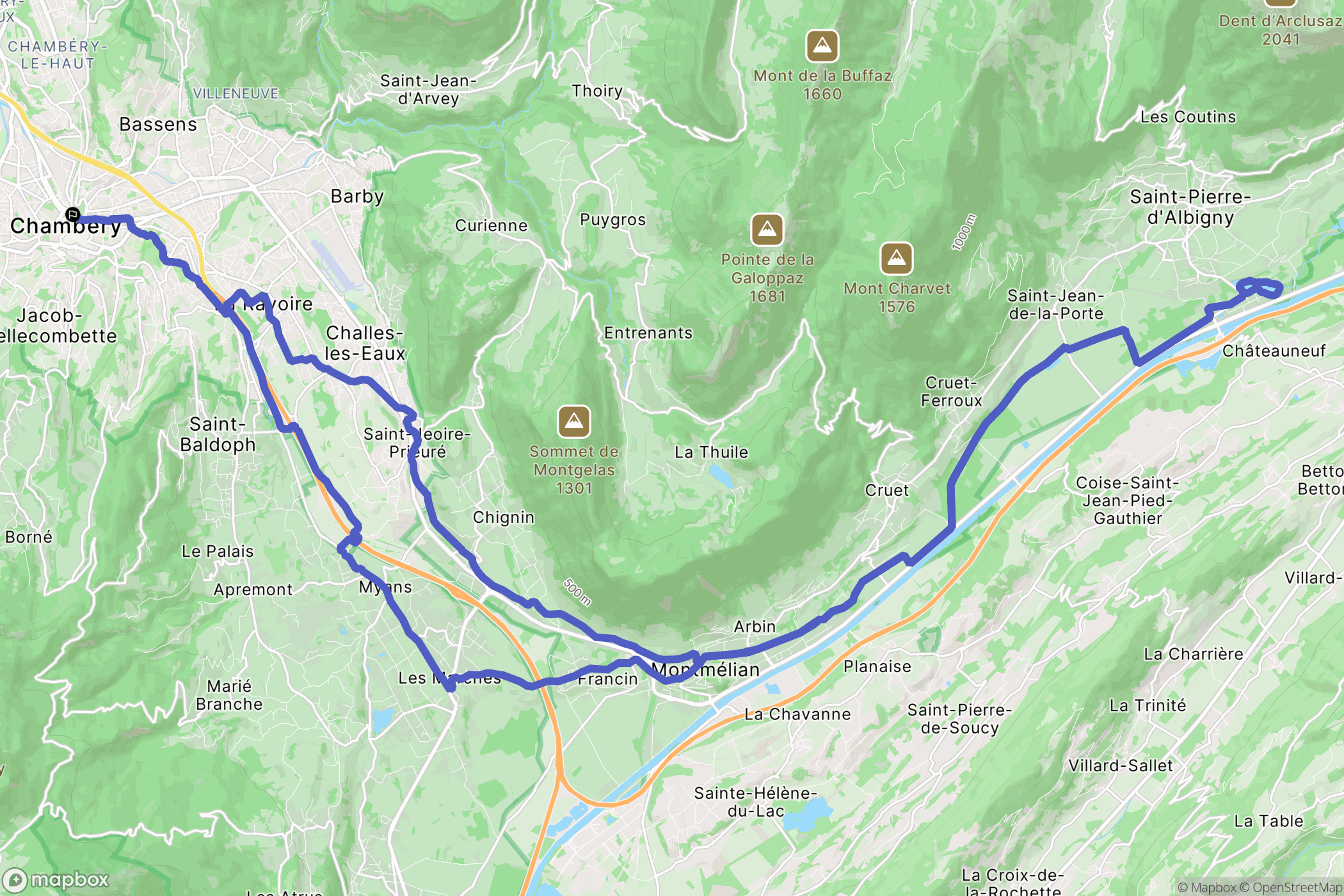 Chambéry : carte du parcours de randonnée - France