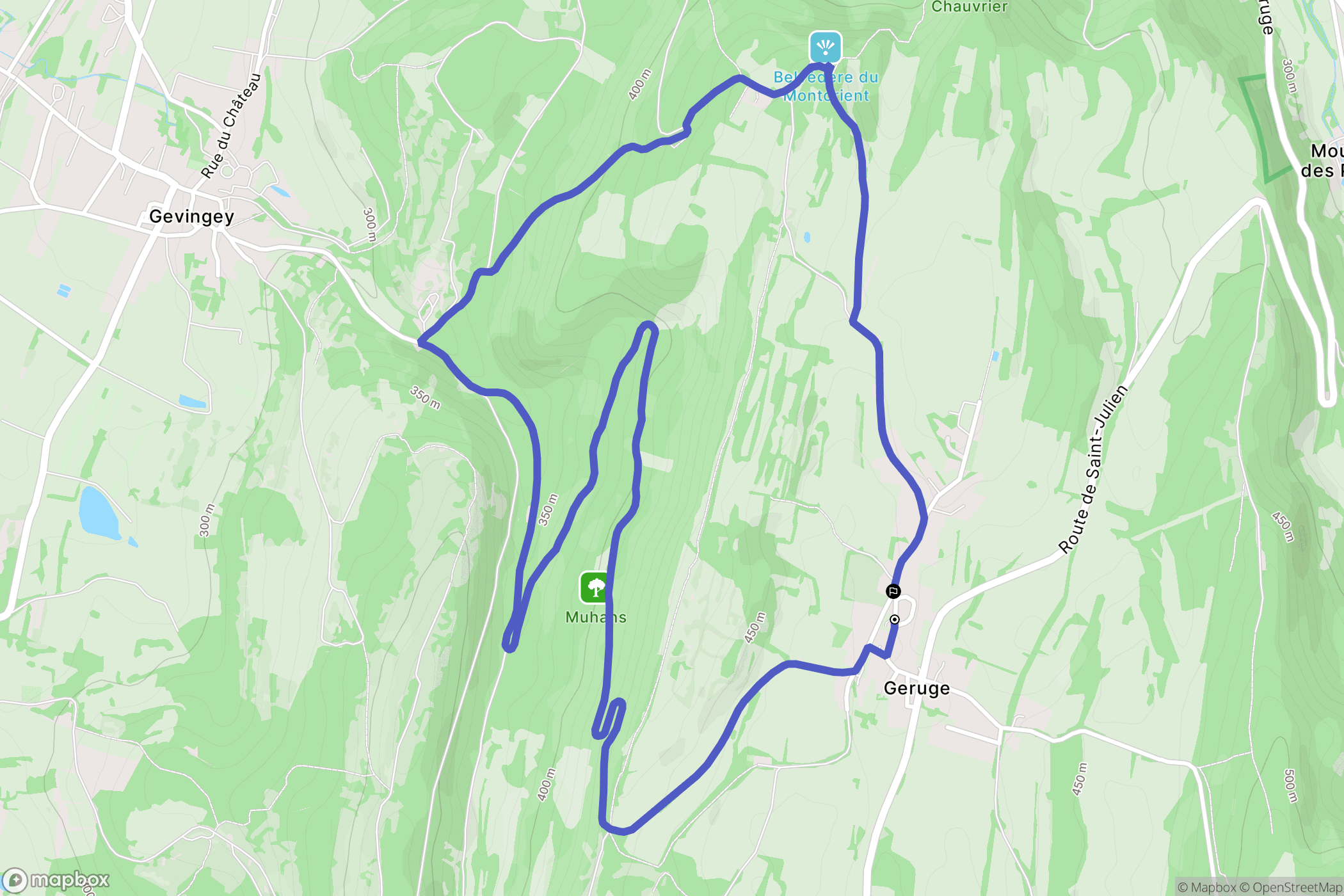 Geruge : carte du parcours de randonnée - France