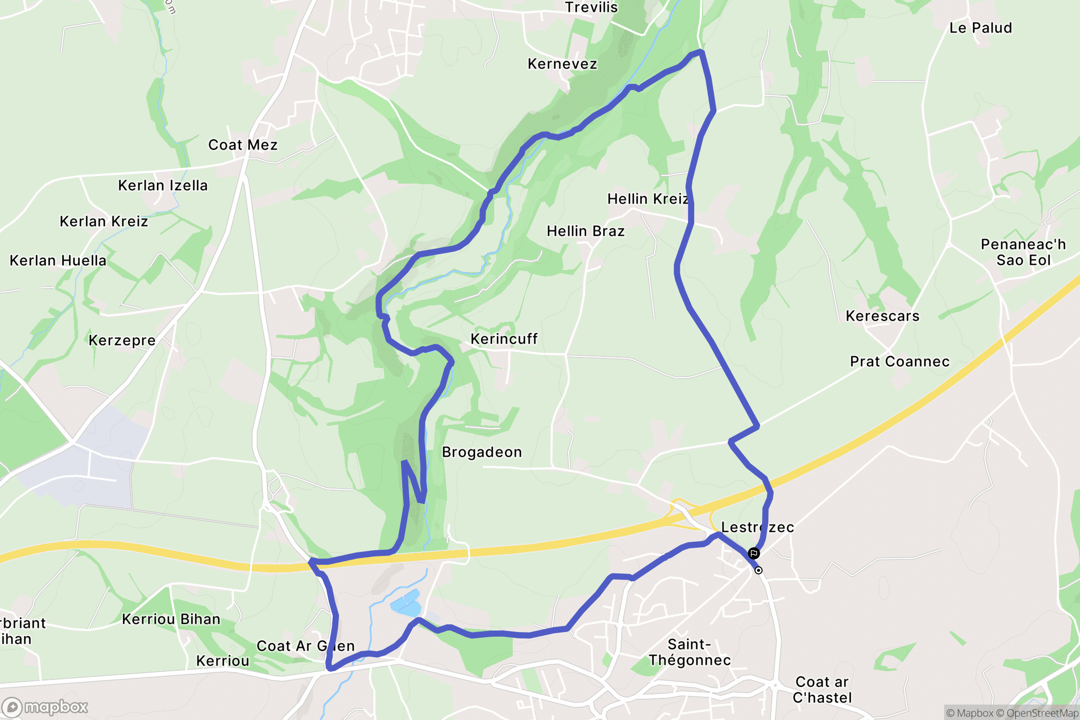 Saint-Thégonnec Loc-Eguiner : carte du parcours de randonnée - France