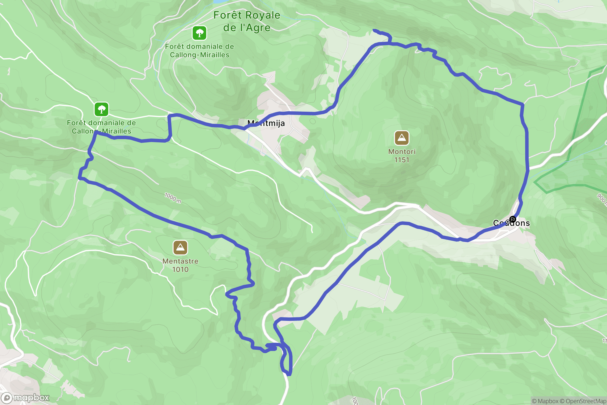 Coudons : carte du parcours de randonnée - France