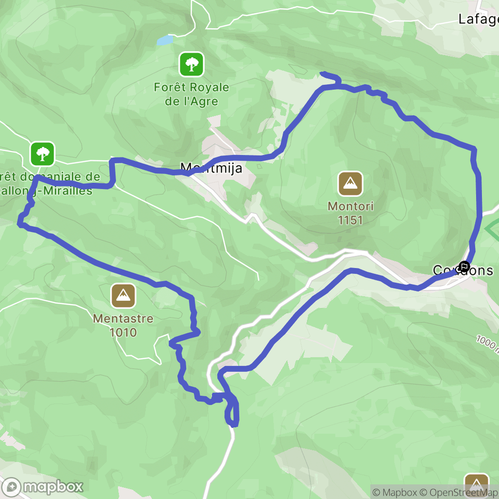 Coudons : carte du parcours de randonnée - France