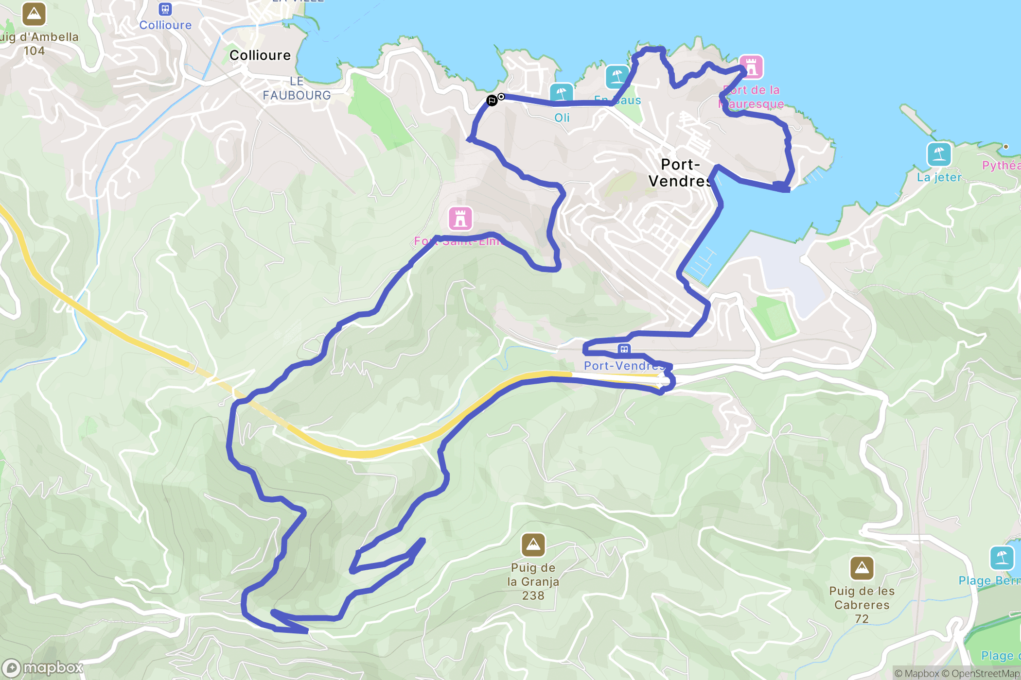 Collioure : carte du parcours de randonnée - France