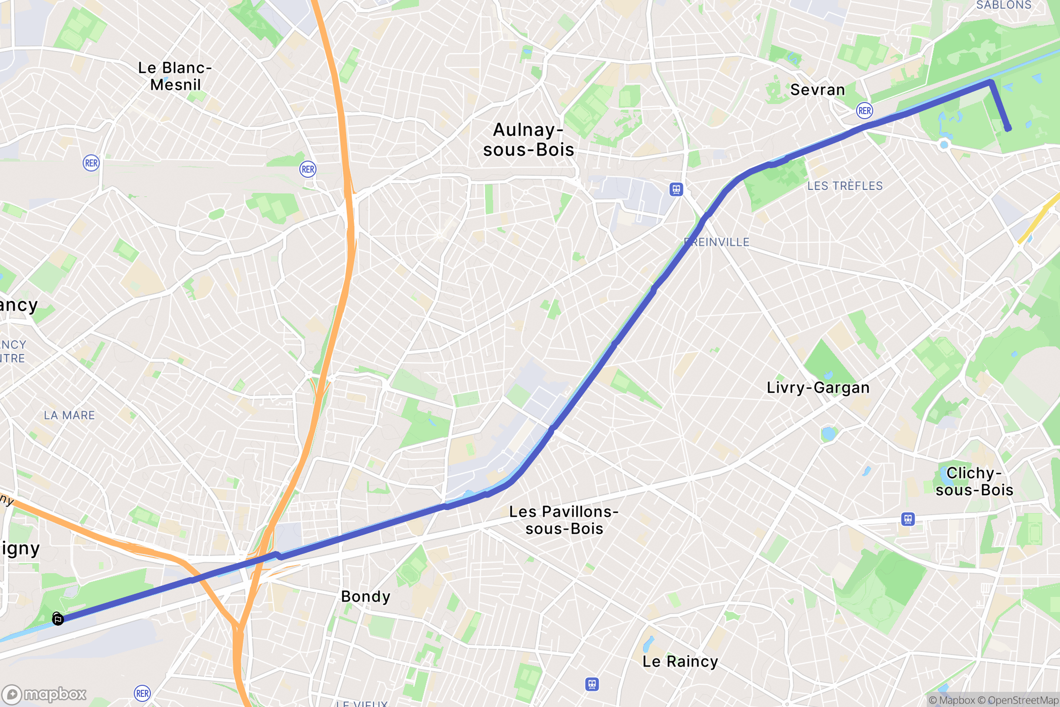 Bobigny : carte du parcours de randonnée - France