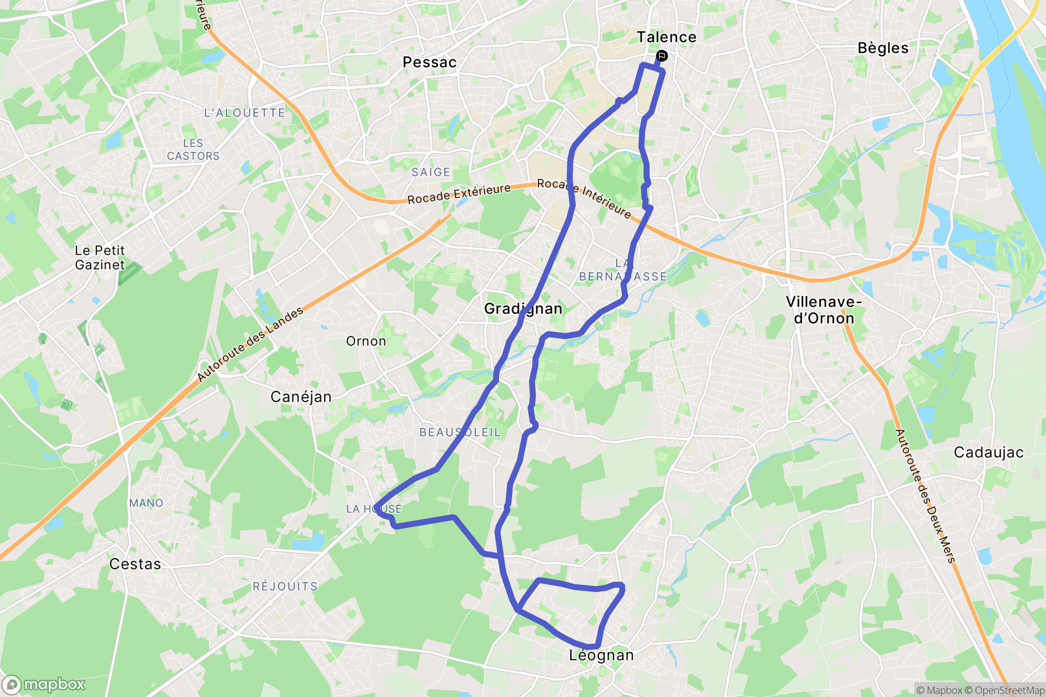 Talence : carte du parcours de randonnée - France